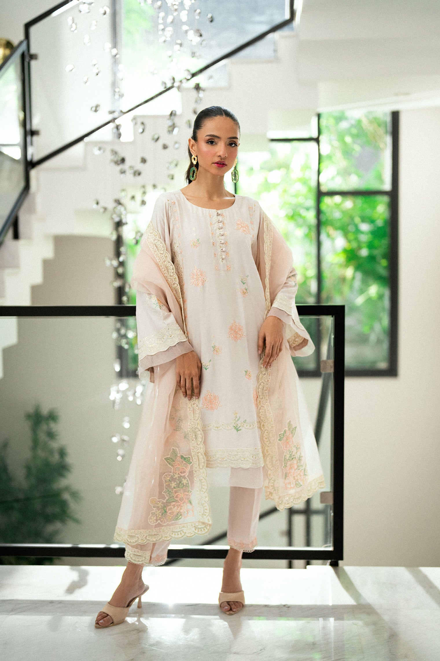 SS24DD-2735 PEACH EMBROIDERED DUPATTA