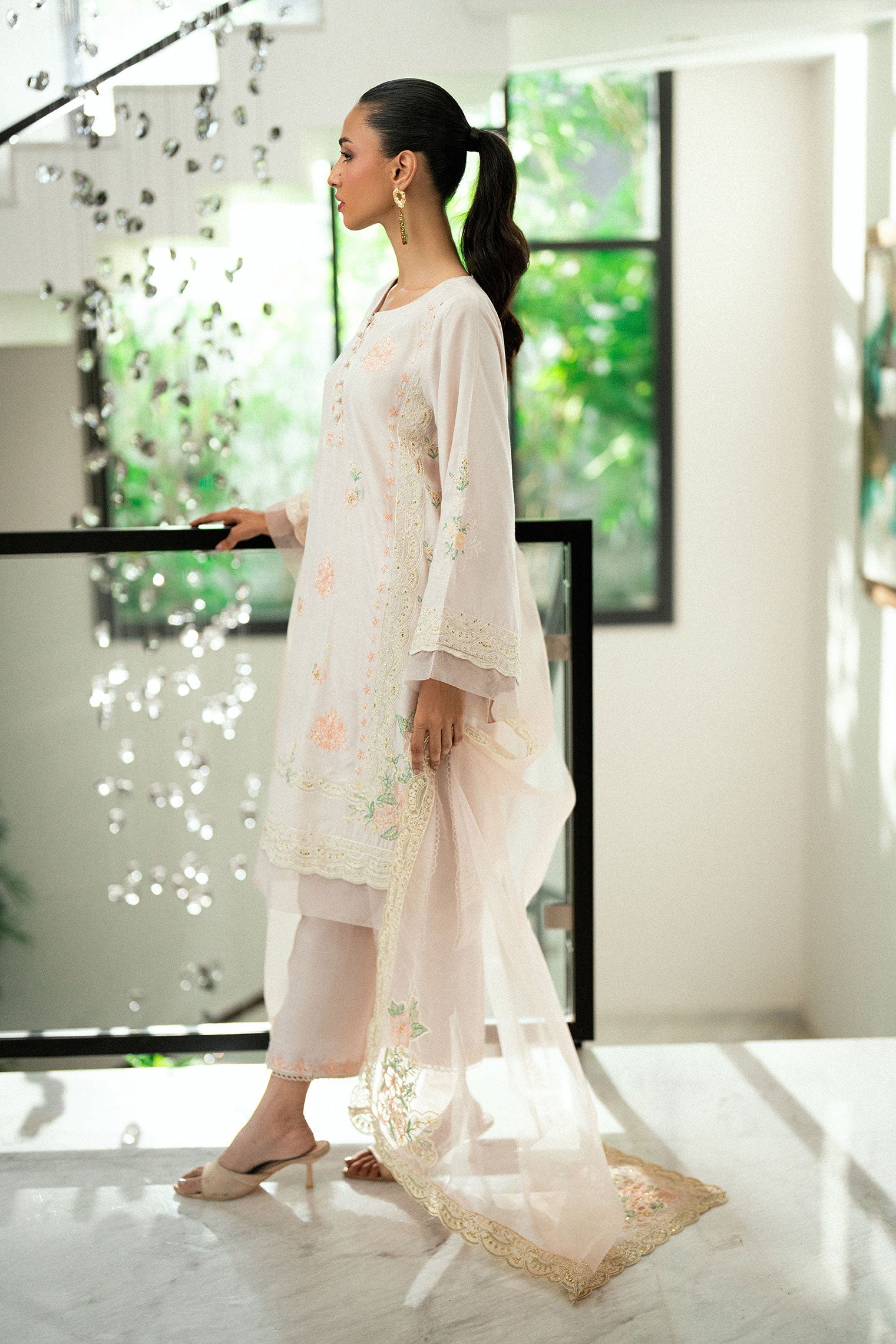 SS24DD-2735 PEACH EMBROIDERED DUPATTA
