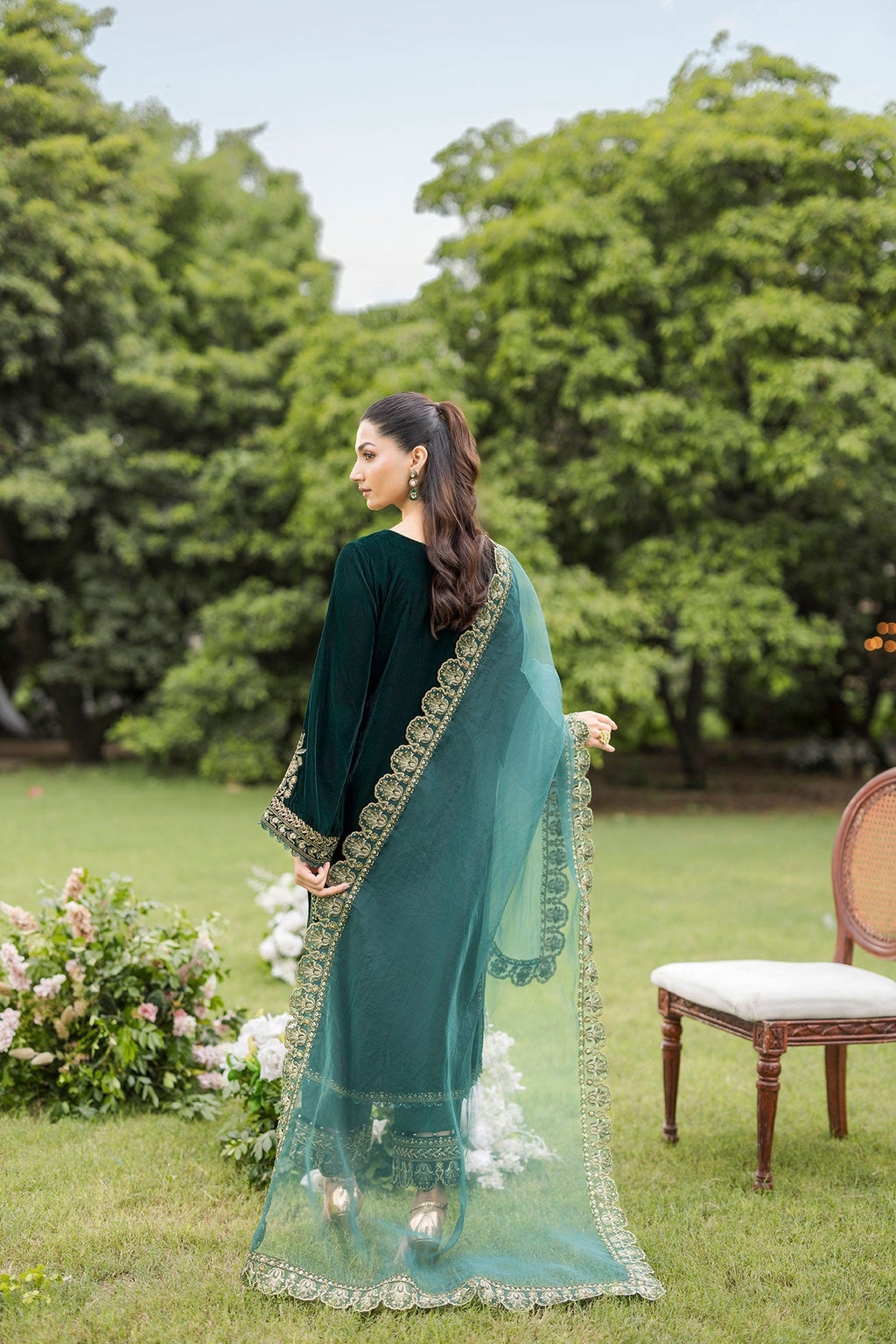 FW25DD-2809  GREEN EMBROIDERED DUPATTA