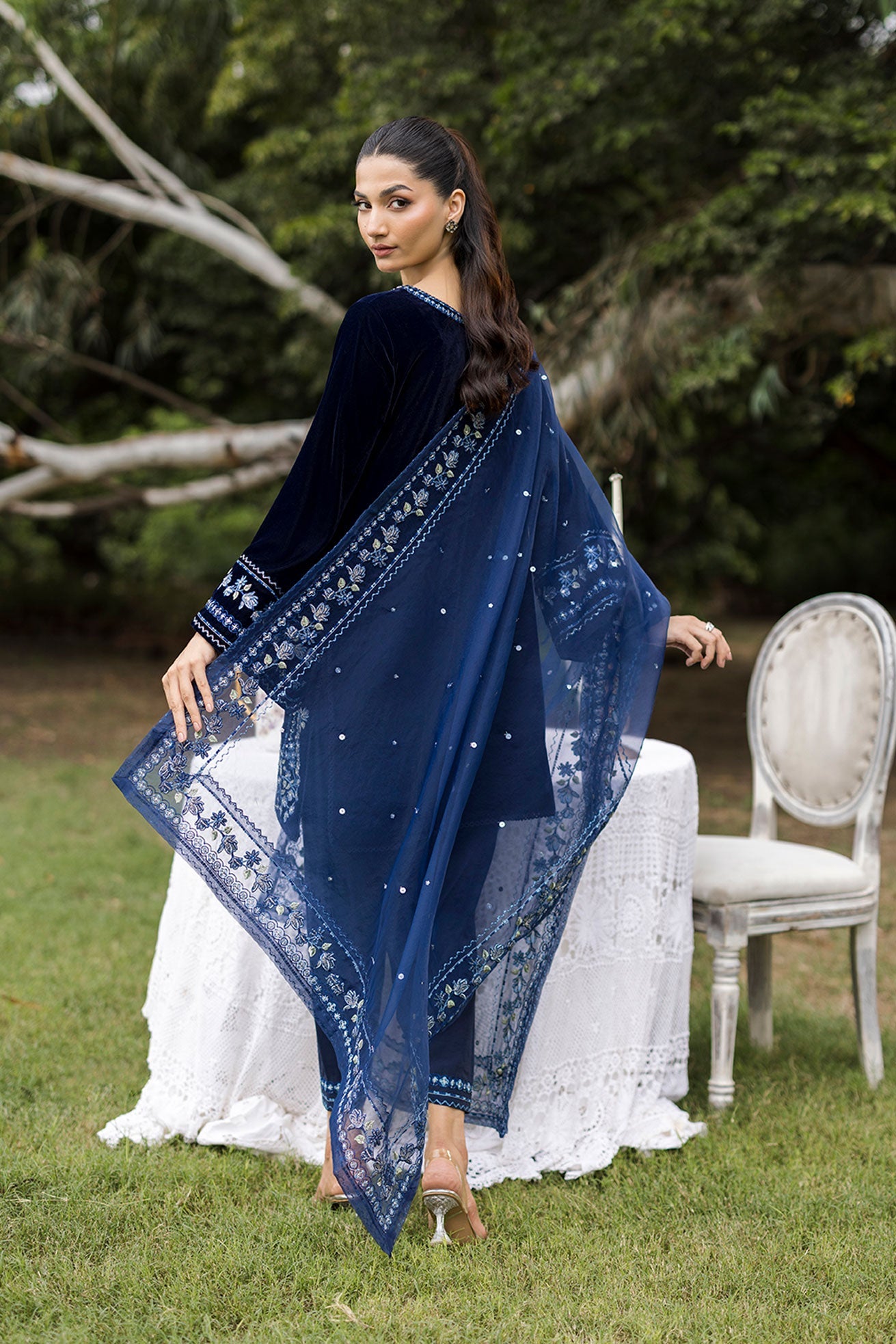 FW25DD-2814  NAVY BLUE  EMBROIDERED  DUPATTA