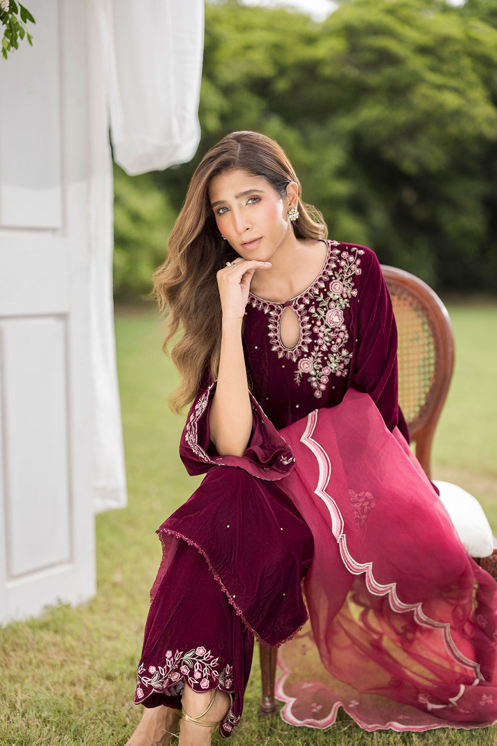 FW25DD-2816  MAROON  EMBROIDERED  DUPATTA