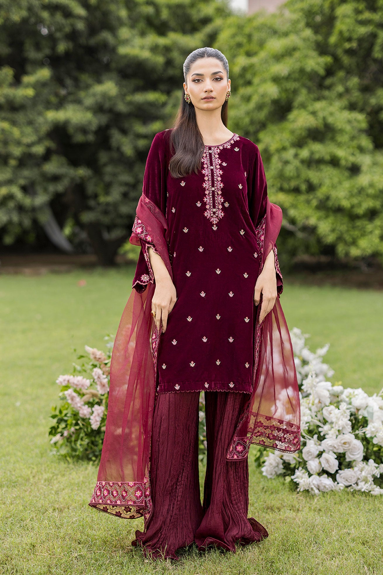 FW25DA-2826   MAROON  2PCS  EMBROIDERED KURTA WITH TROUSER
