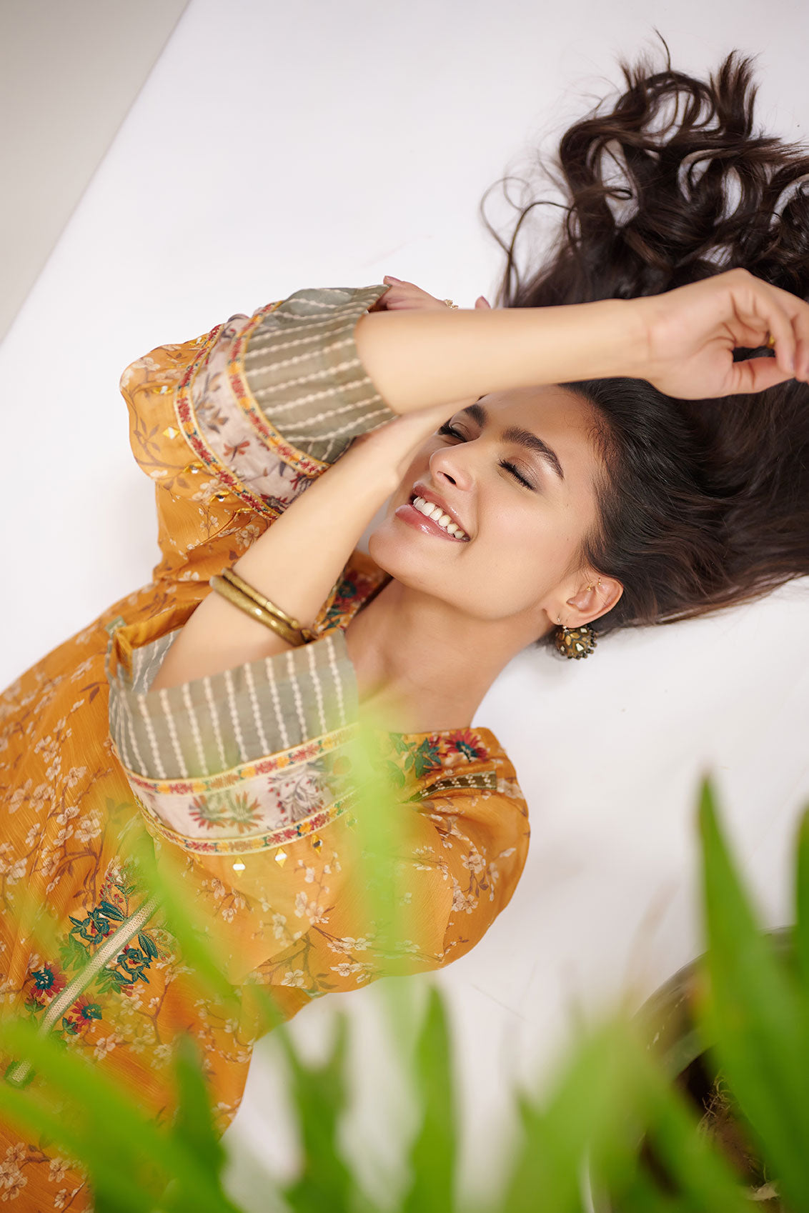 DC-0389 MUSTARD 2PCS  EMBROIDERED KURTA WITH TROUSER