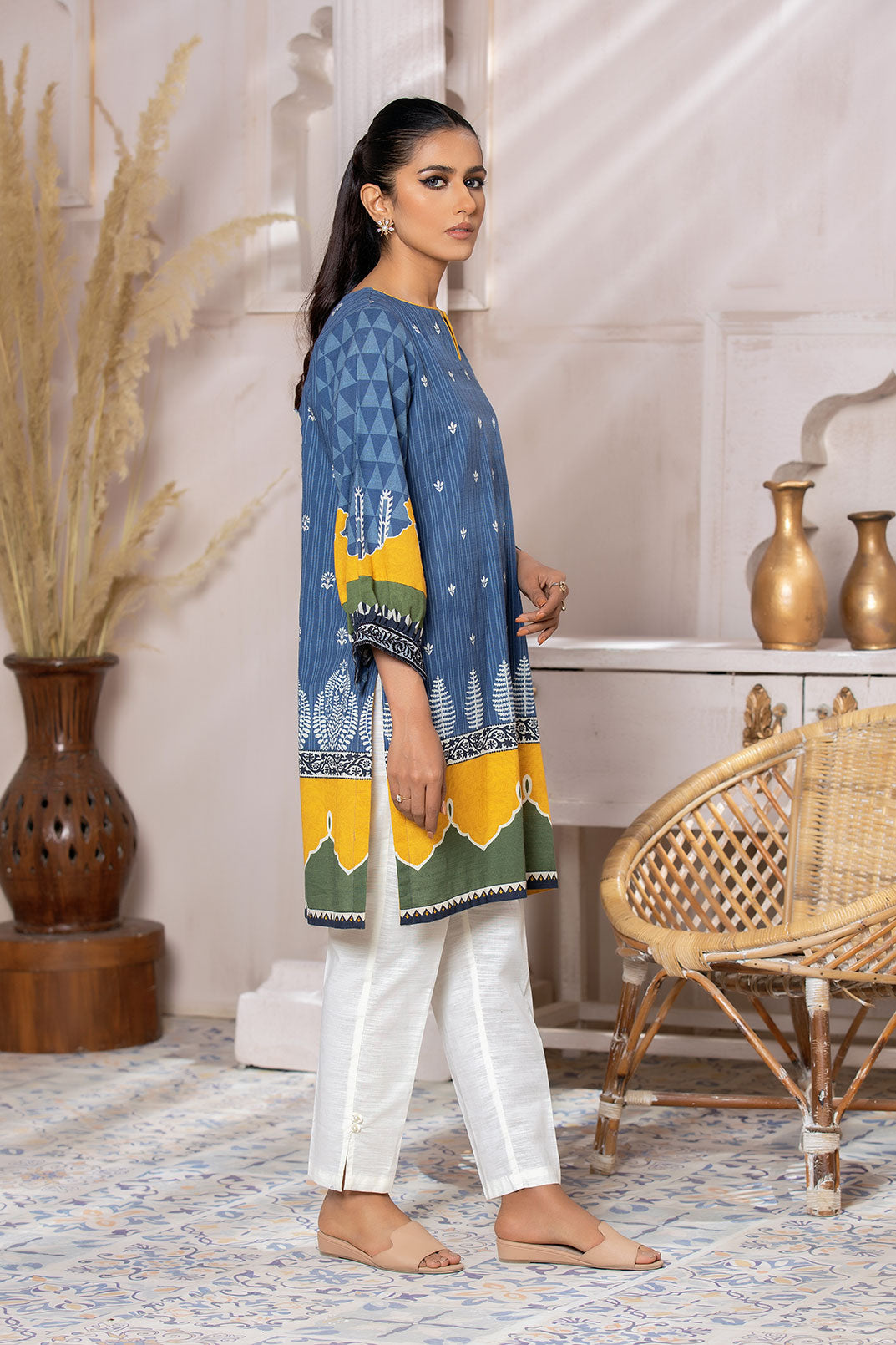 DC-0408 BLUE DIGITAL PRINTED KURTA