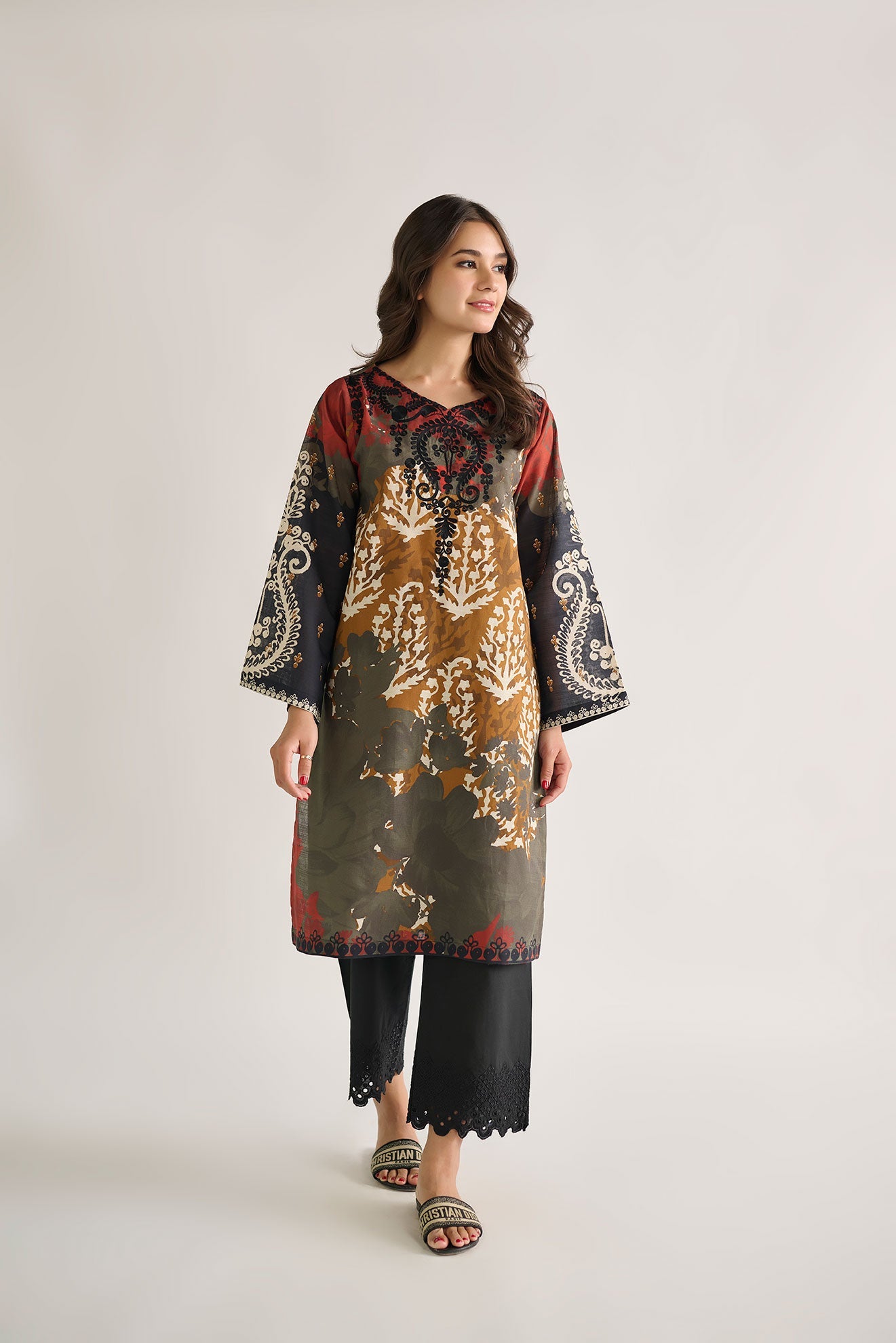 DC-0447 MUSTARD EMBROIDERED KURTA