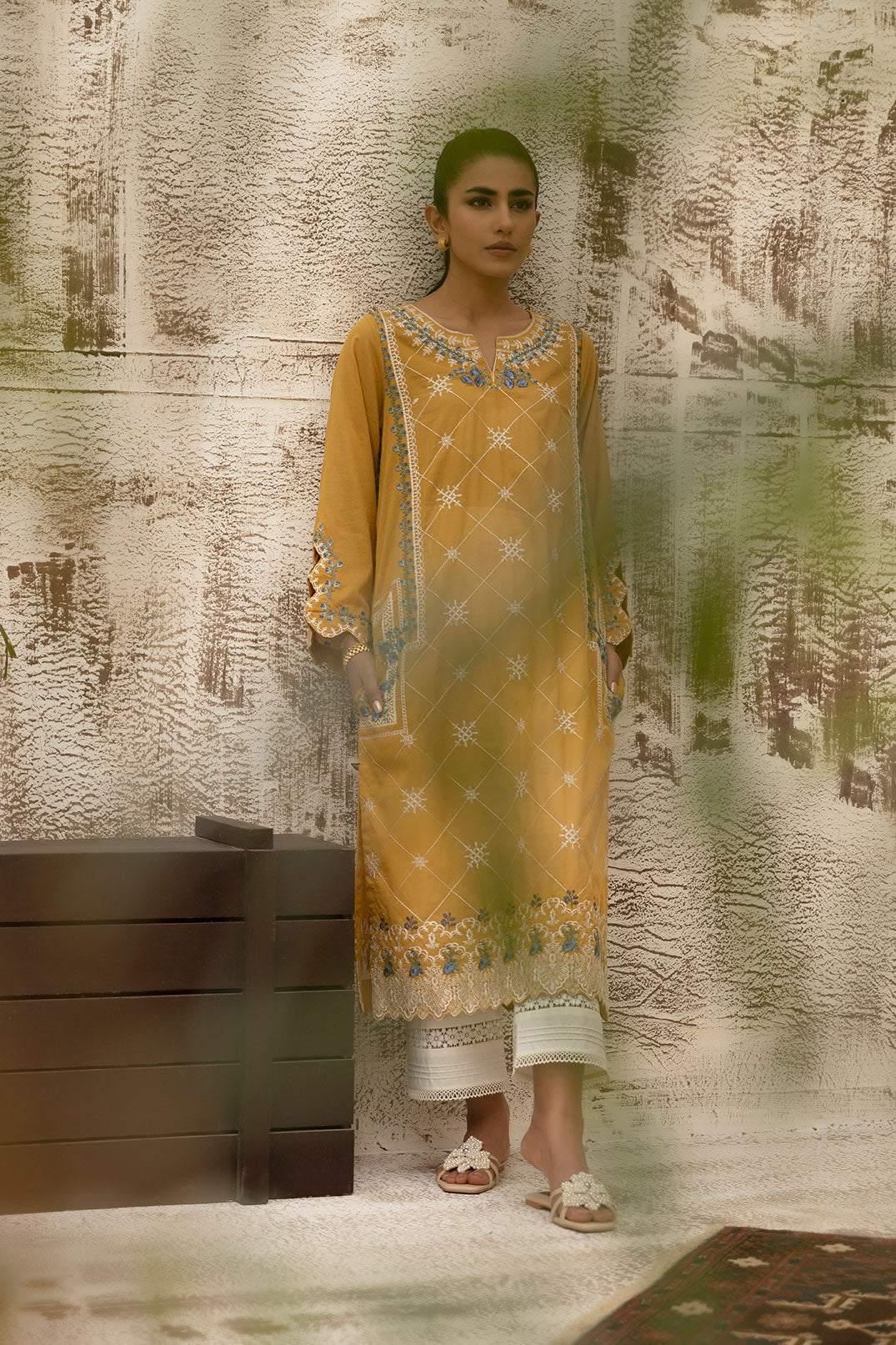 DC-0470 MUSTARD DYED EMBROIDERED KURTA