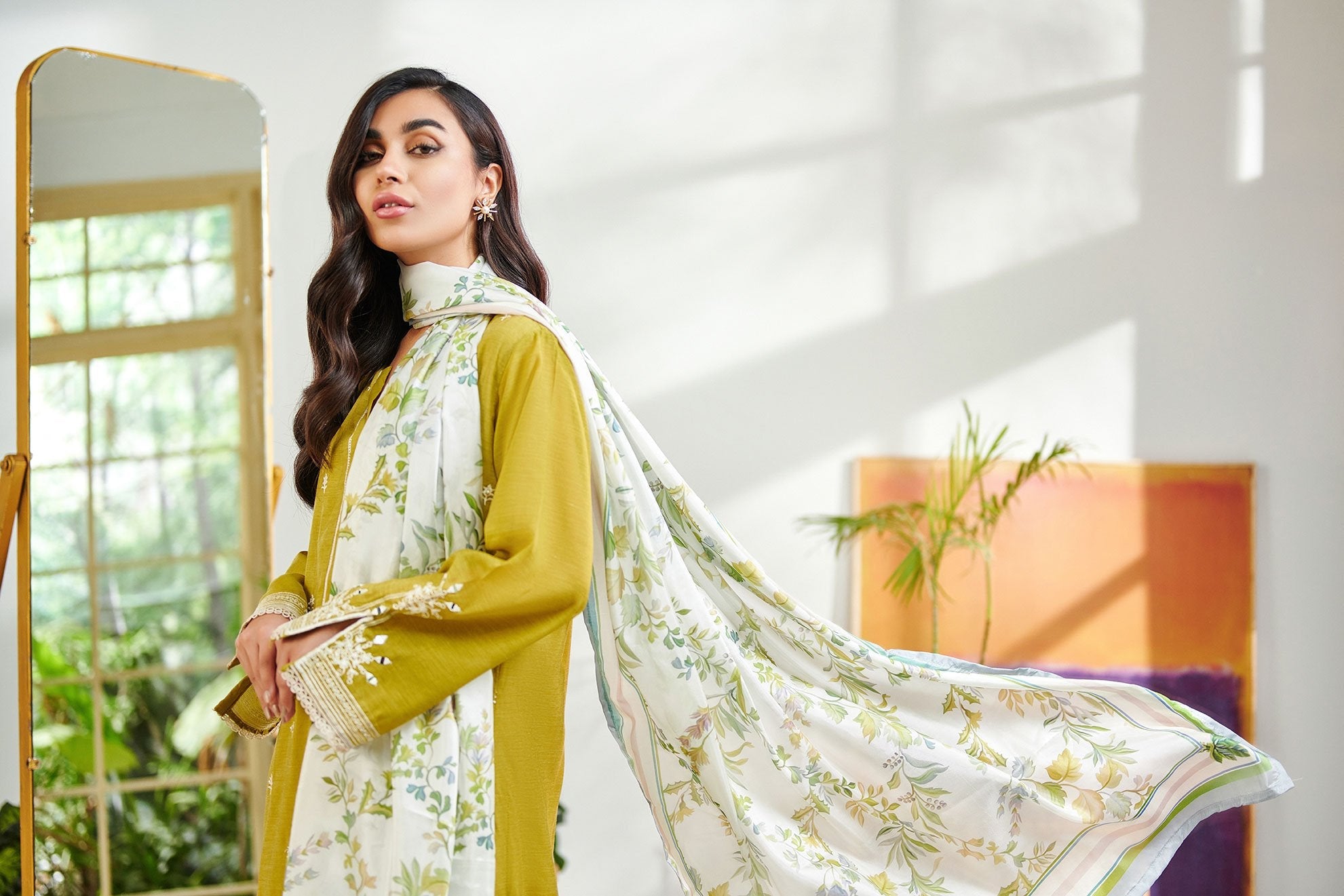 DC-2003 LIME-GREEN 2PCS EMBROIDERED KURTA WITH DUPATTA