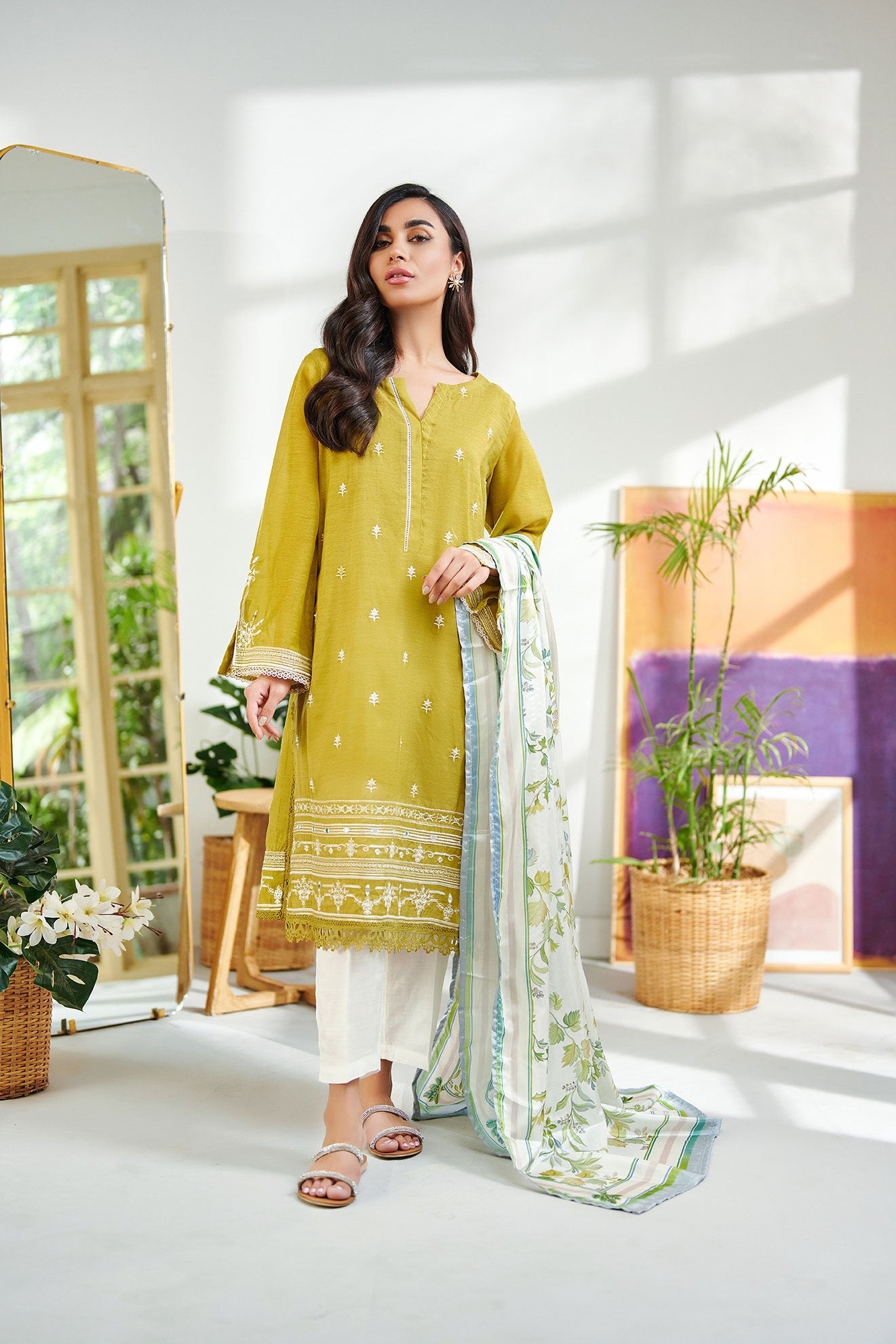 DC-2003 LIME-GREEN 2PCS EMBROIDERED KURTA WITH DUPATTA