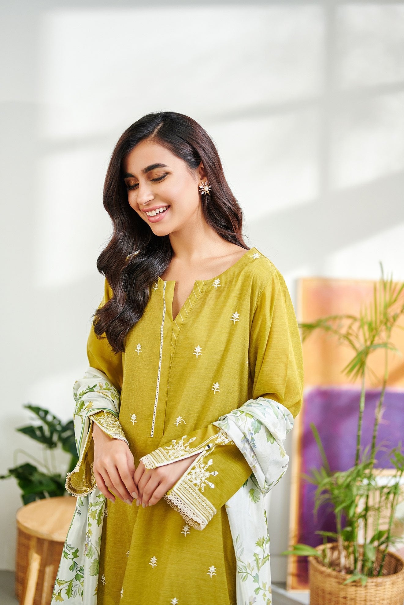 DC-2003 LIME-GREEN 2PCS EMBROIDERED KURTA WITH DUPATTA