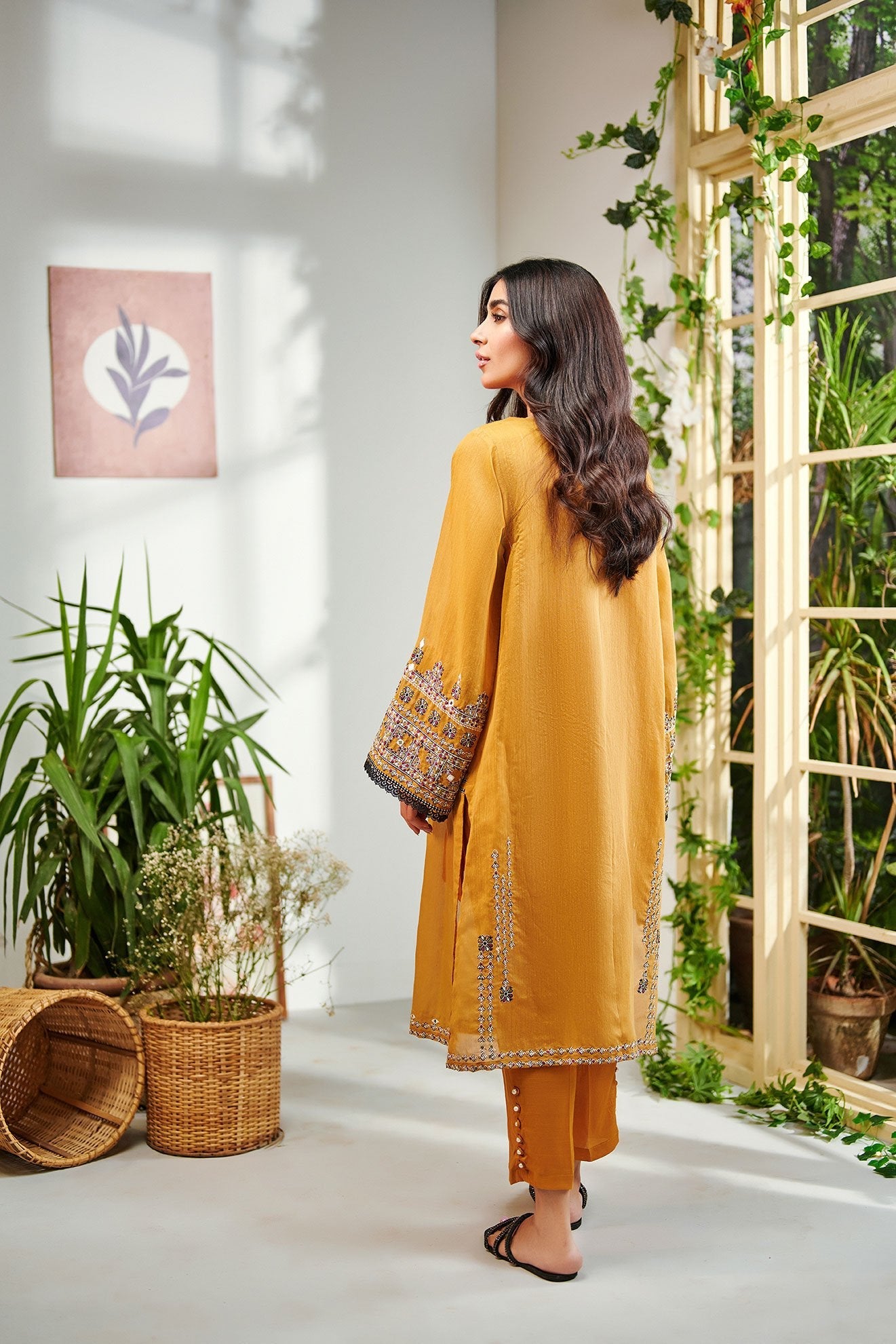 DC-2008 YELLOW 2PCS EMBROIDERED KURTA WITH TROUSER