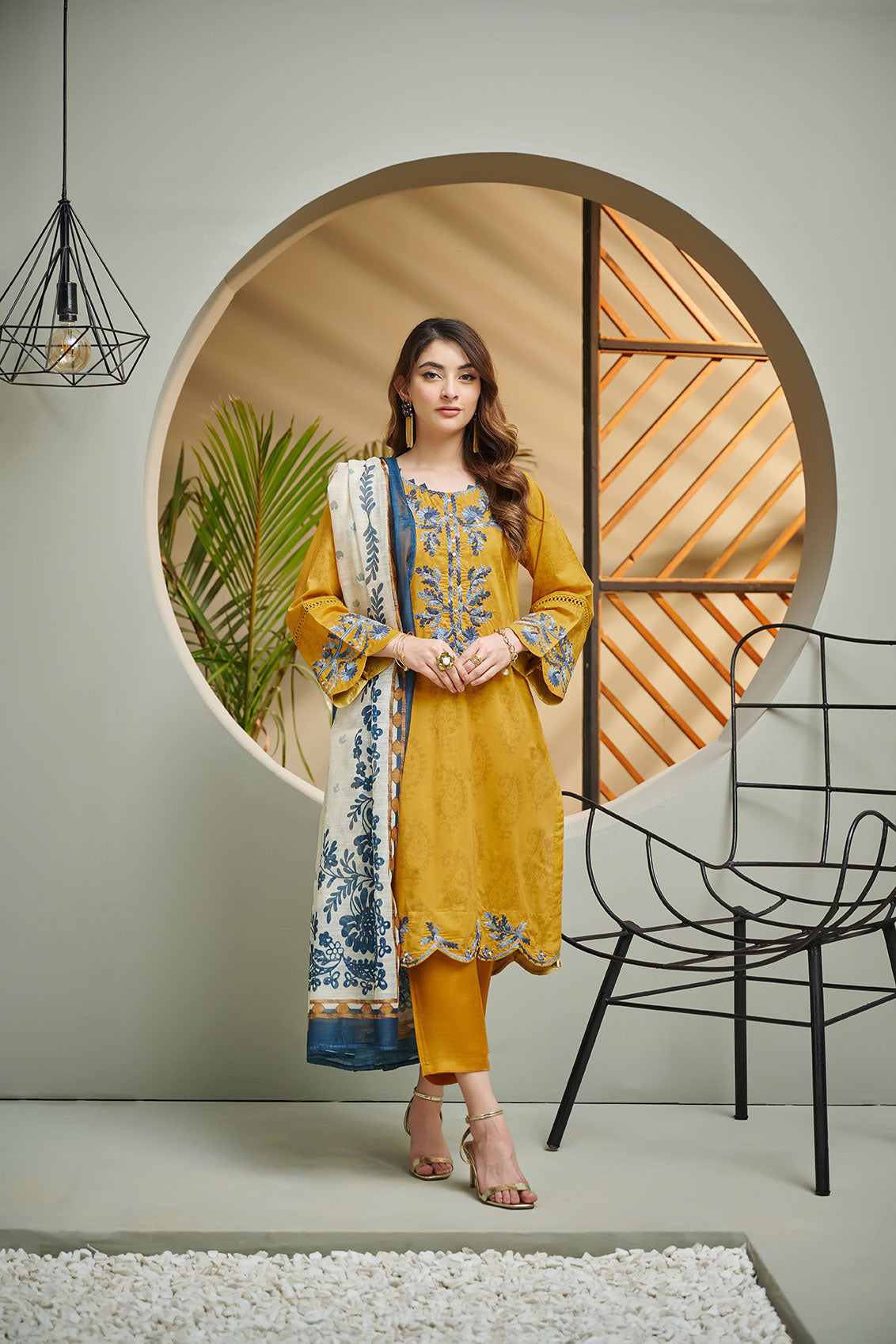 DC-2031 MUSTARD 2PCS EMBROIDERED KURTA WITH DUPATTA