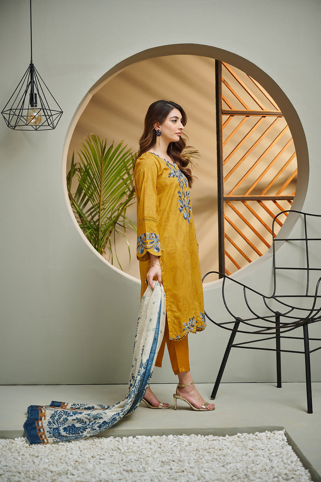 DC-2031 MUSTARD 2PCS EMBROIDERED KURTA WITH DUPATTA