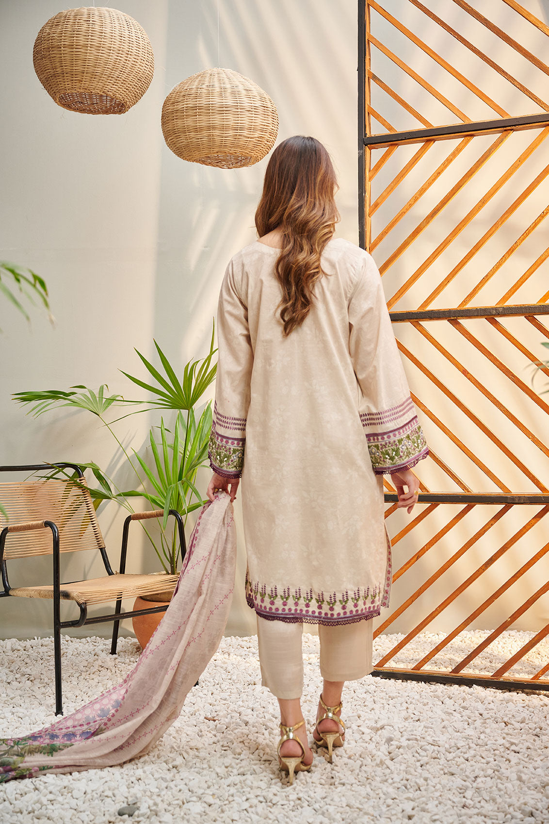 DC-2032 BEIGE 2PCS EMBROIDERED KURTA WITH DUPATTA