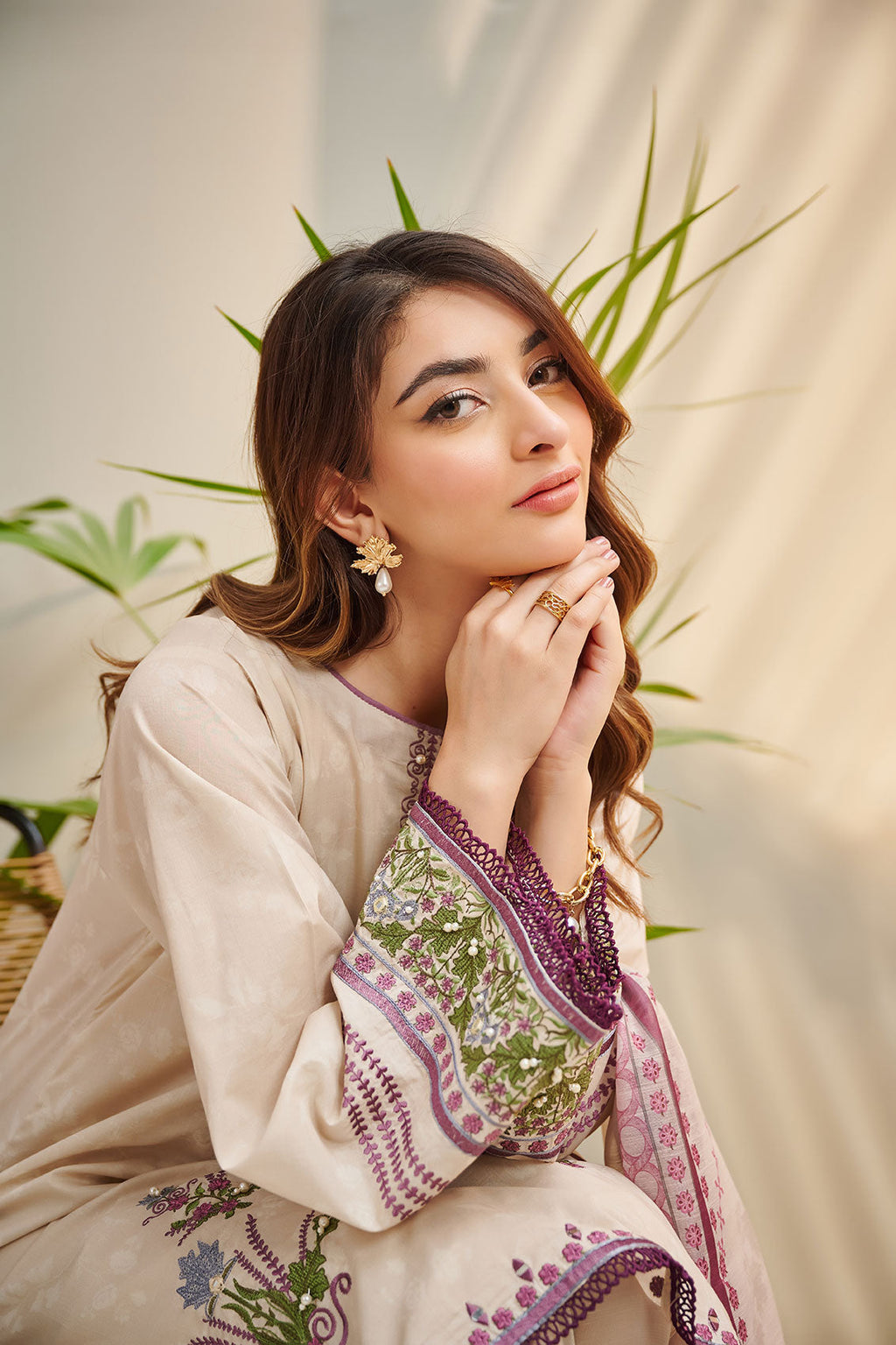 DC-2032 BEIGE 2PCS EMBROIDERED KURTA WITH DUPATTA