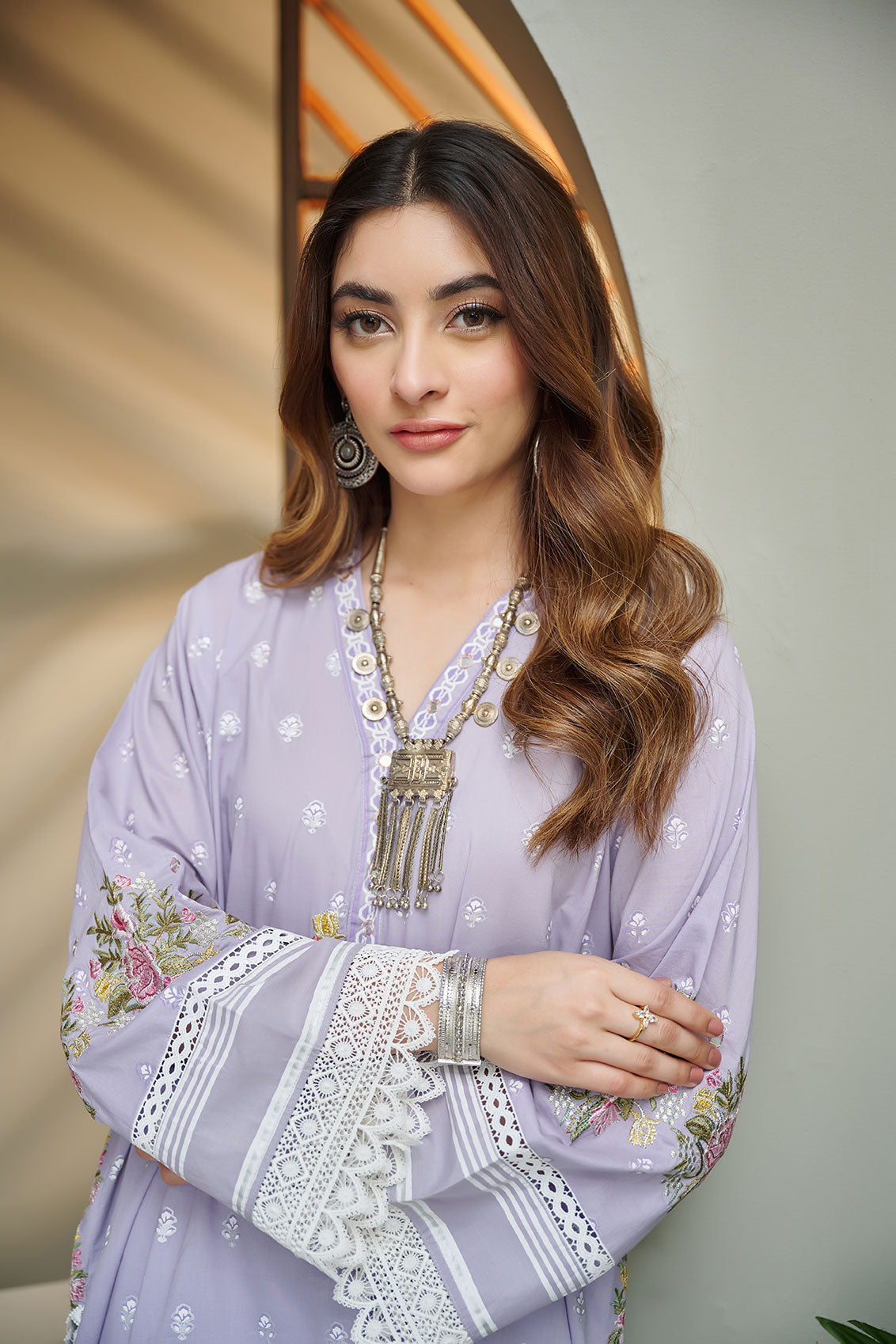 DC-2037 LIGHT PURPLE 2PCS  EMBROIDERED KURTA WITH TROUSER