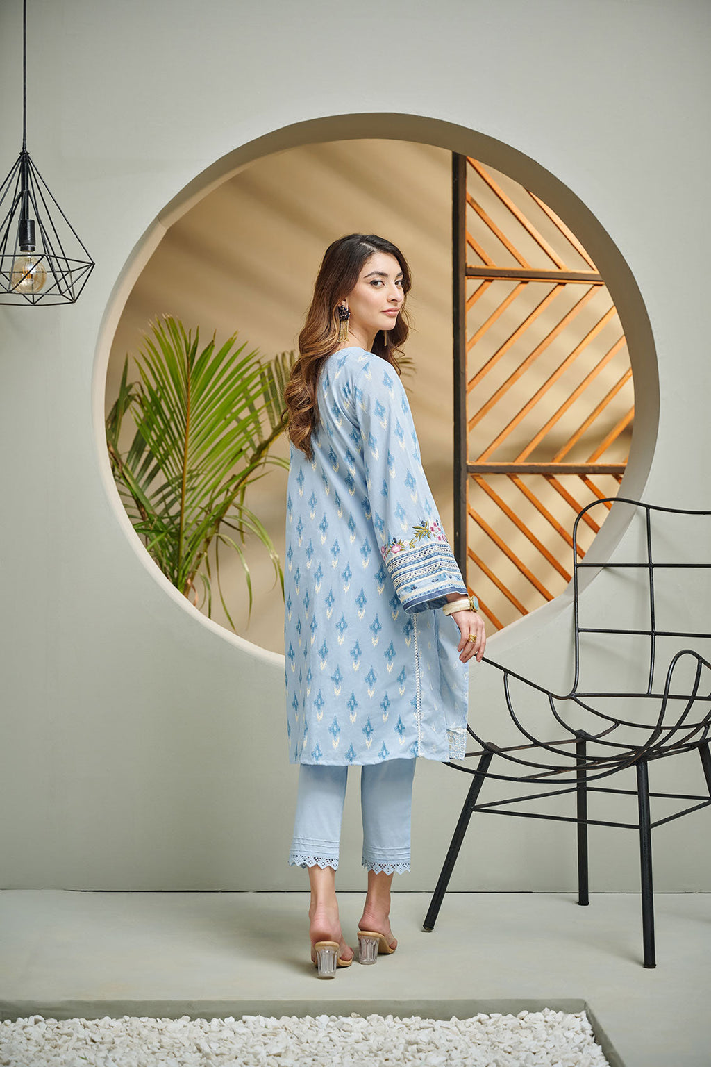 DC-2042 SKY BLUE 2PCS  EMBROIDERED KURTA WITH TROUSER