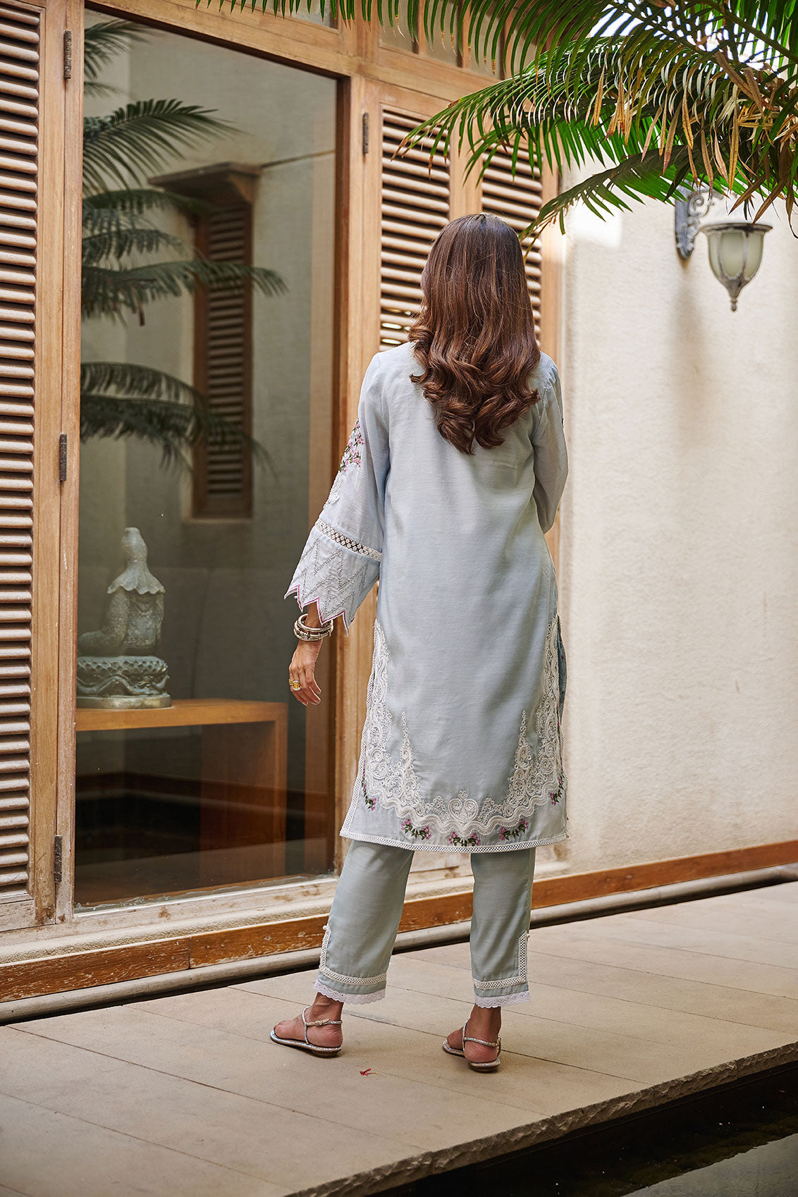 DC-2045 WATER BLUE 2PCS  EMBROIDERED KURTA WITH TROUSER