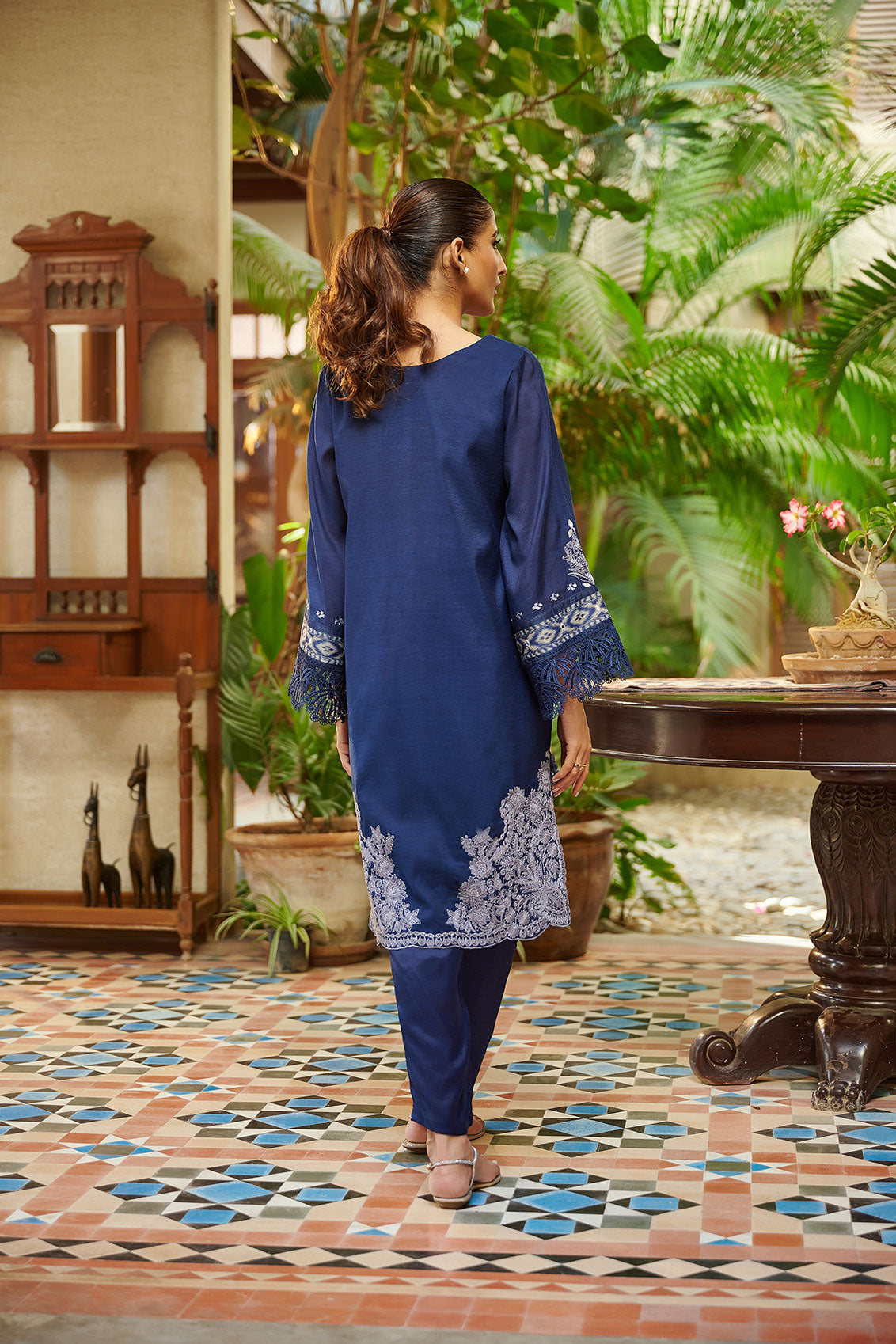 DC-2048 NAVY BLUE 2PCS  EMBROIDERED KURTA WITH TROUSER