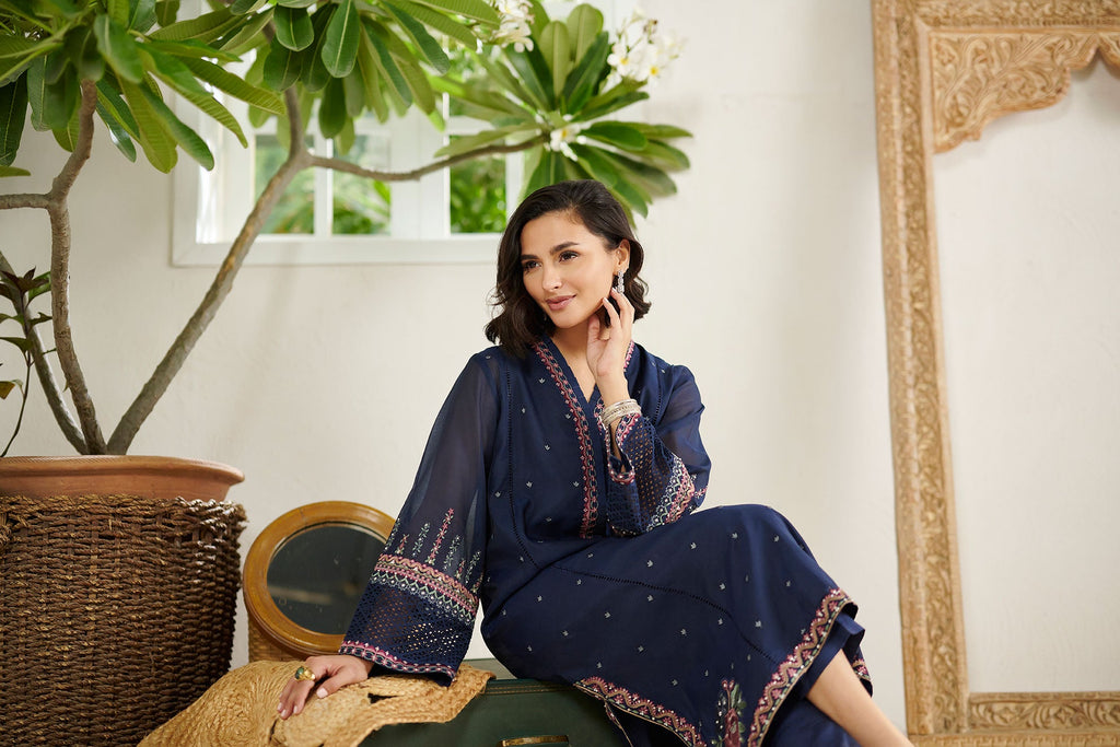 DC-2083 NAVY BLUE 2PCS  EMBROIDERED KURTA WITH TROUSER
