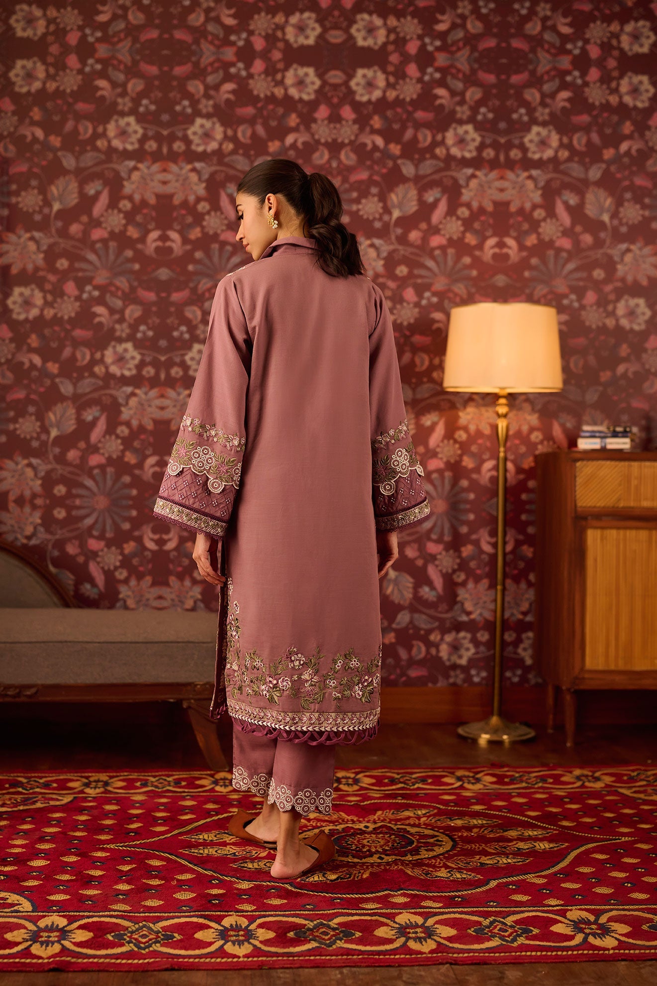 DC-2119 MAUVE KHADDAR 2PCS EMBROIDERED KURTA WITH TROUSER
