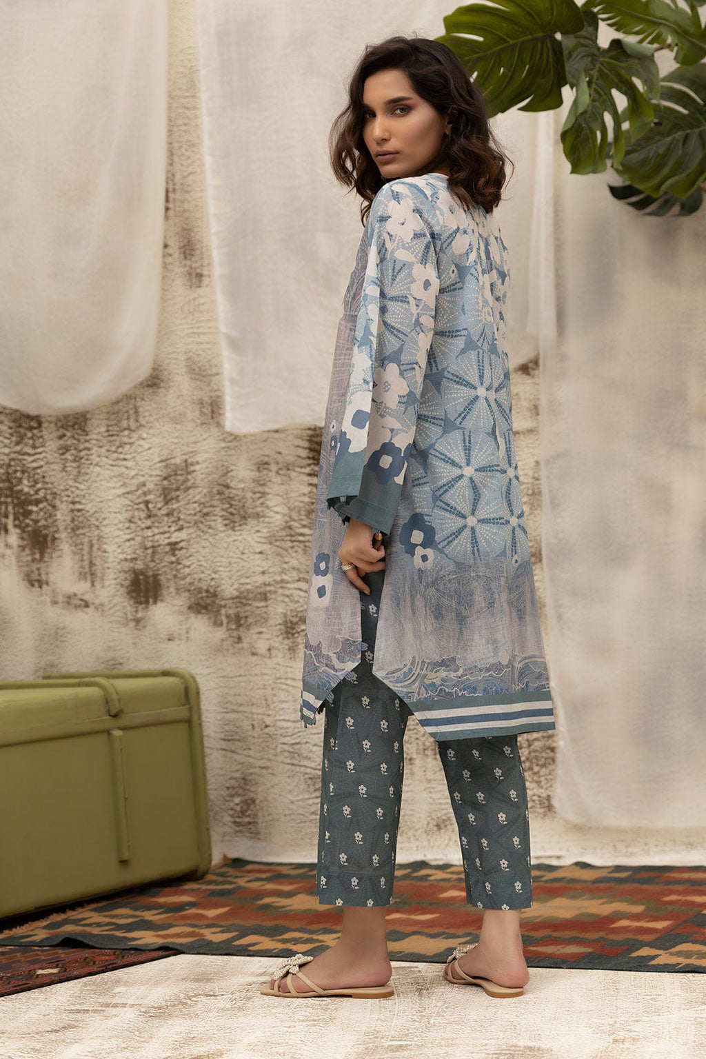 DC-2131 BLUE LAWN 2PCS PRINTED KURTA WITH TROUSER