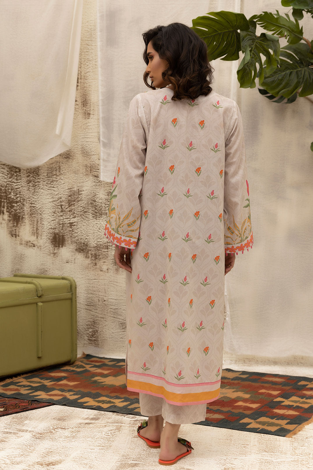 DC-2133 BEIGE LAWN 2PCS PRINTED KURTA WITH TROUSER