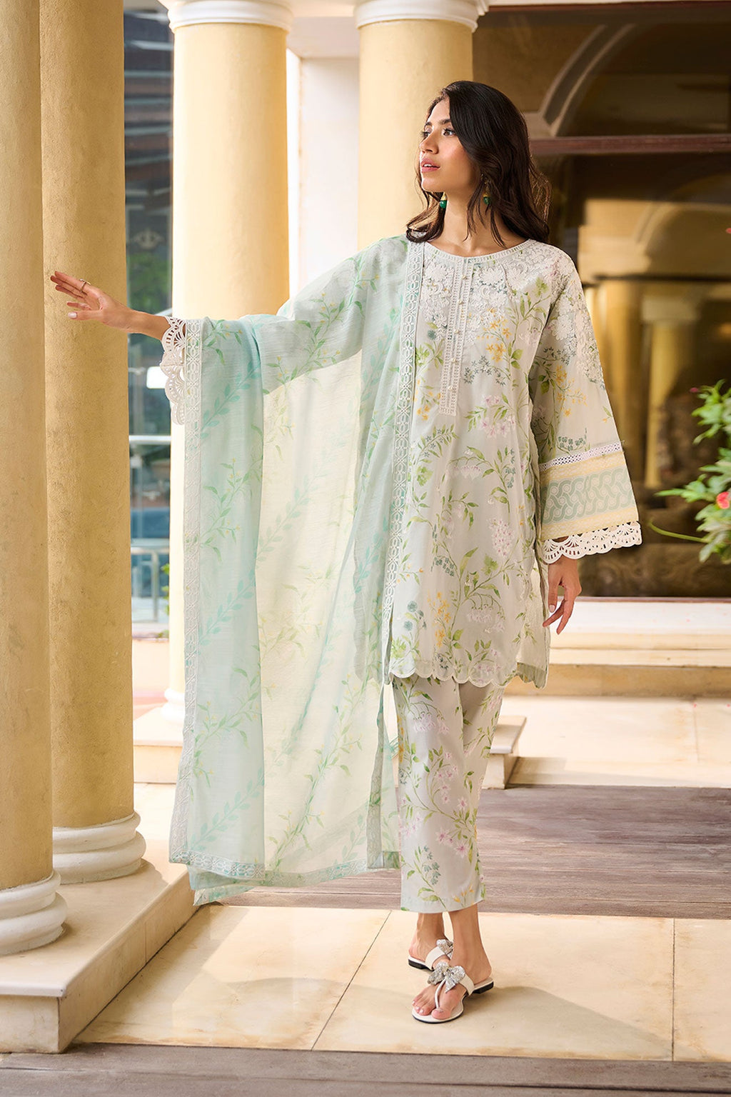 DC-2231 LIGHT GREEN PREMIUM COTTON 2PCS KURTA WITH TROUSER