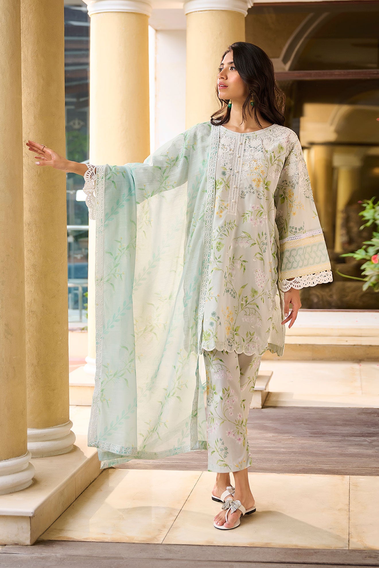 DC-2231 LIGHT GREEN PREMIUM COTTON 2PCS KURTA WITH TROUSER