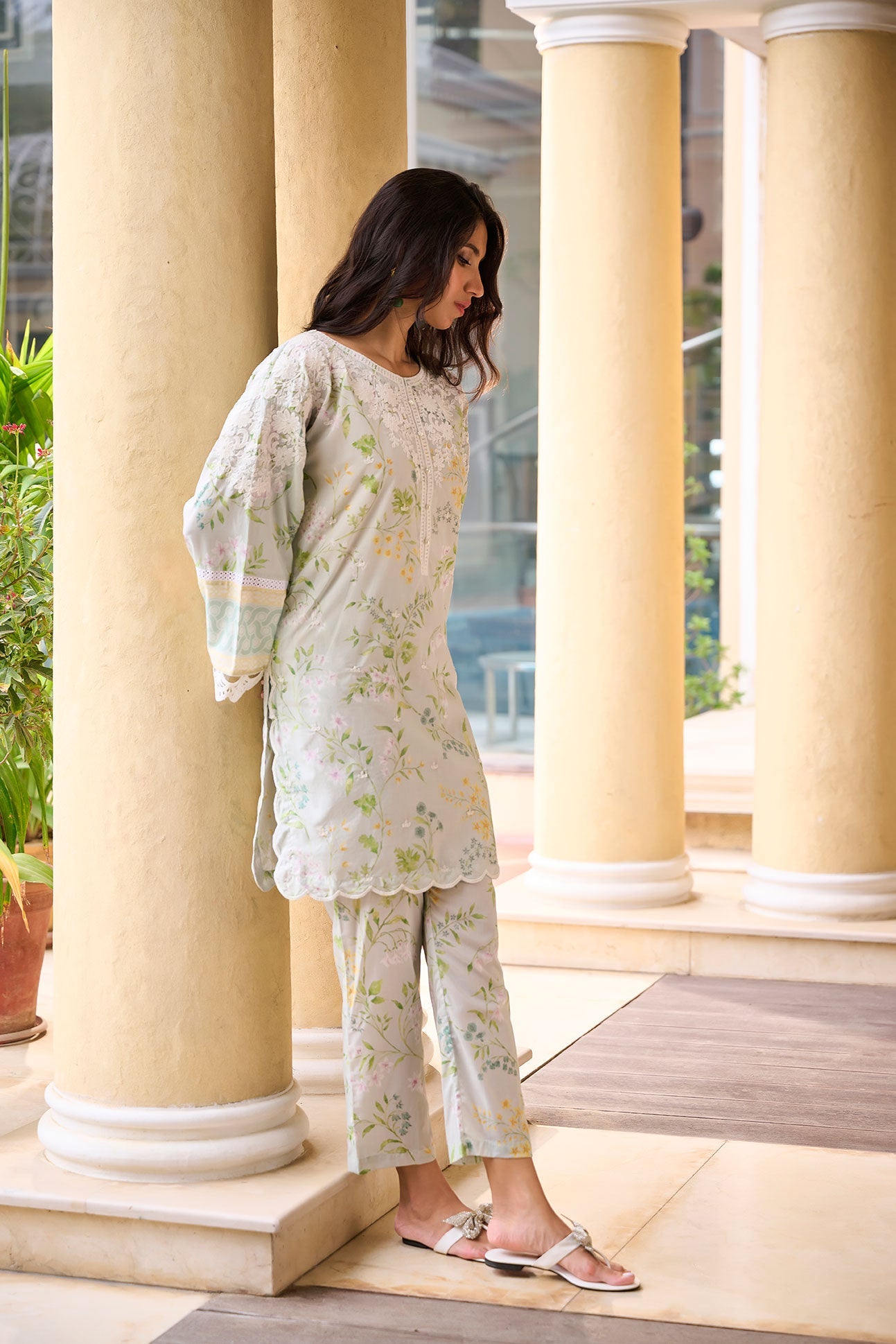 DC-2231 LIGHT GREEN PREMIUM COTTON 2PCS KURTA WITH TROUSER