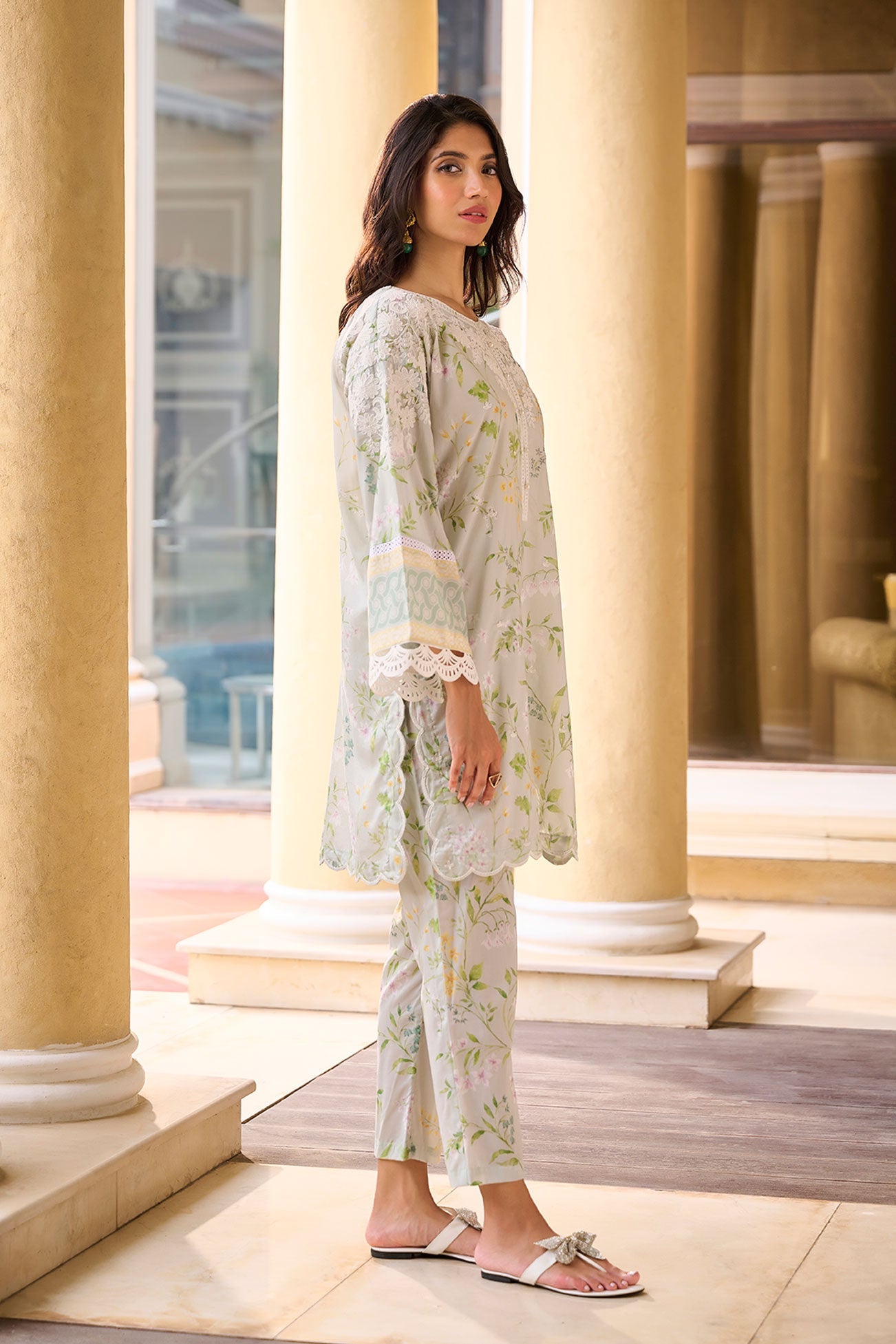 DC-2231 LIGHT GREEN PREMIUM COTTON 2PCS KURTA WITH TROUSER
