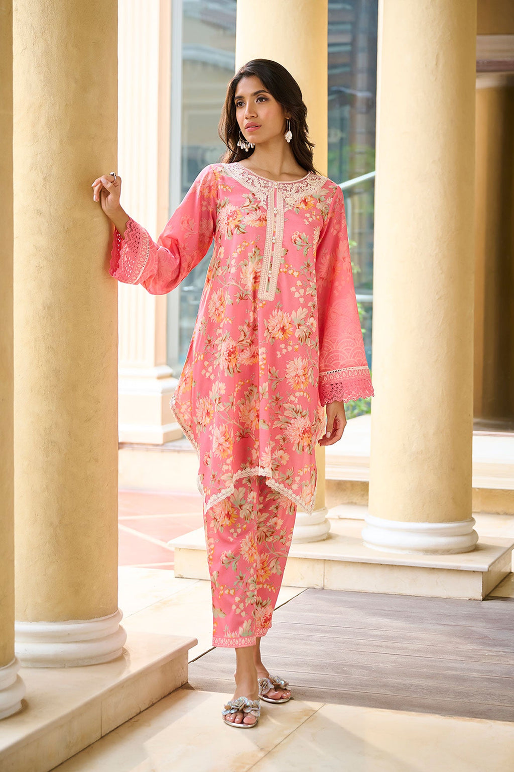 DC-2234 PINK PREMIUM COTTON 2PCS KURTA WITH TROUSER