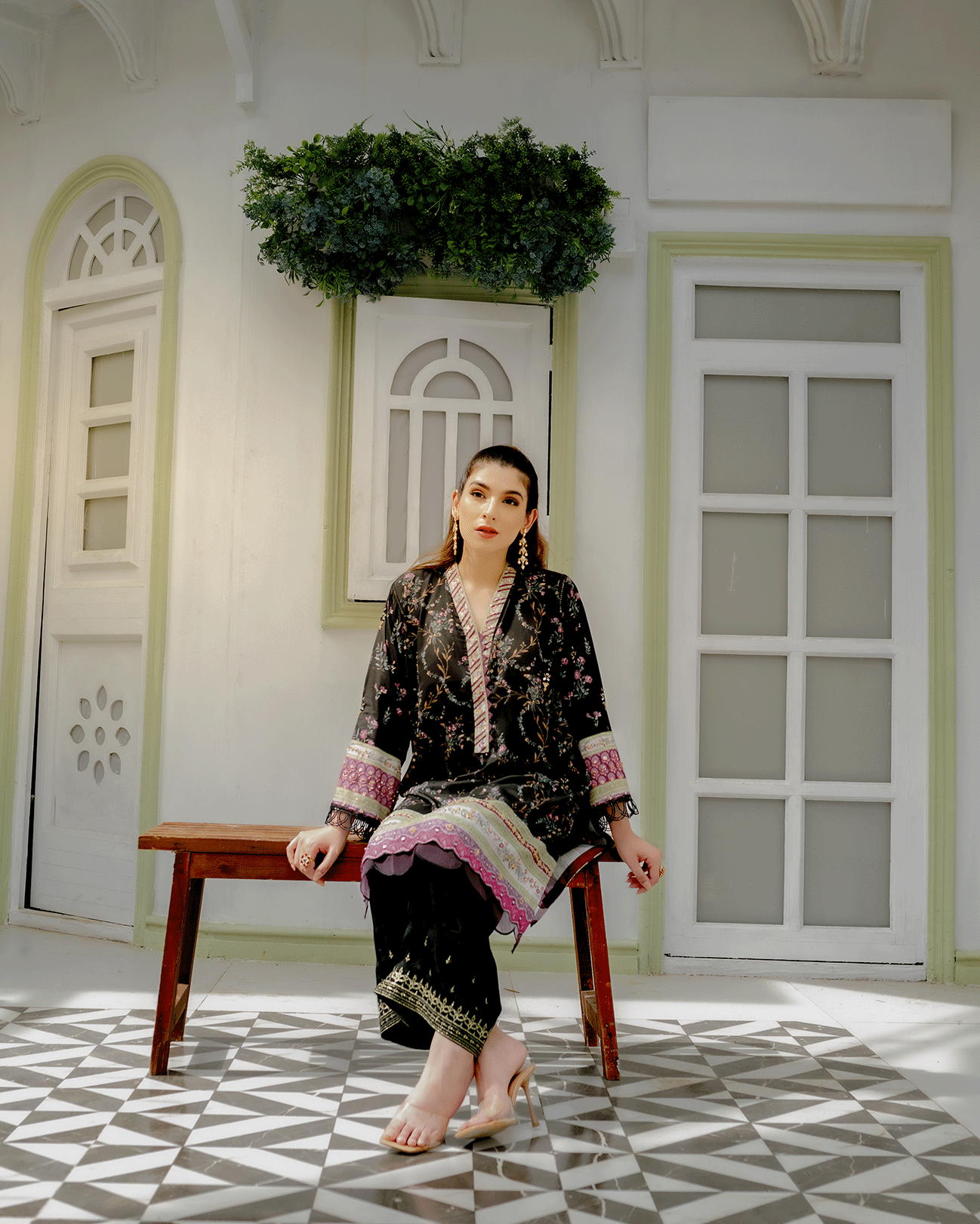 DC-2240 BLACK 2PCS HAND EMBELLISHED  SHIRT WITH TROUSER