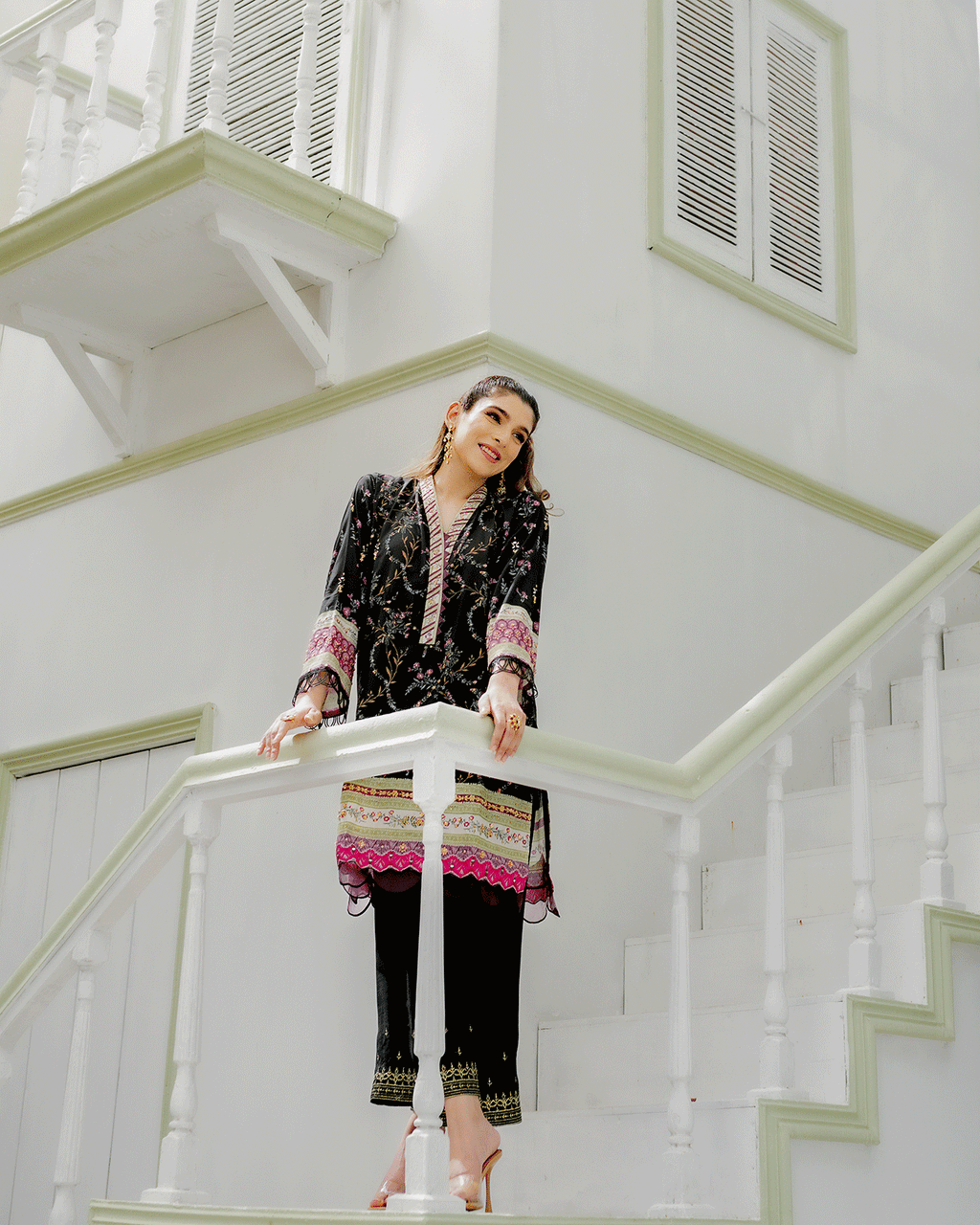 DC-2240 BLACK 2PCS HAND EMBELLISHED  SHIRT WITH TROUSER