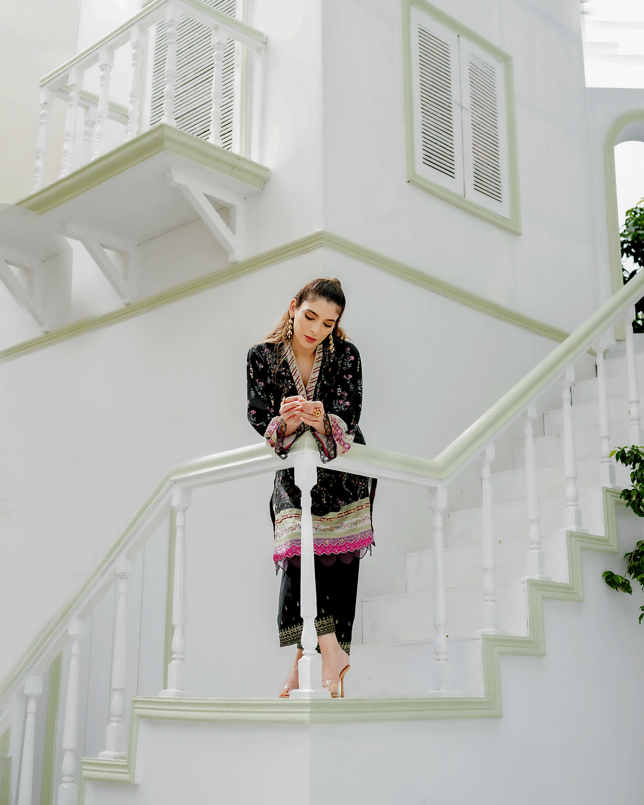 DC-2240 BLACK 2PCS HAND EMBELLISHED  SHIRT WITH TROUSER