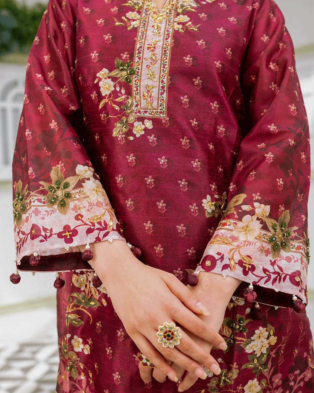 DC-2241 MAROON 2PCS HAND EMBELLISHED  SHIRT WITH TROUSER