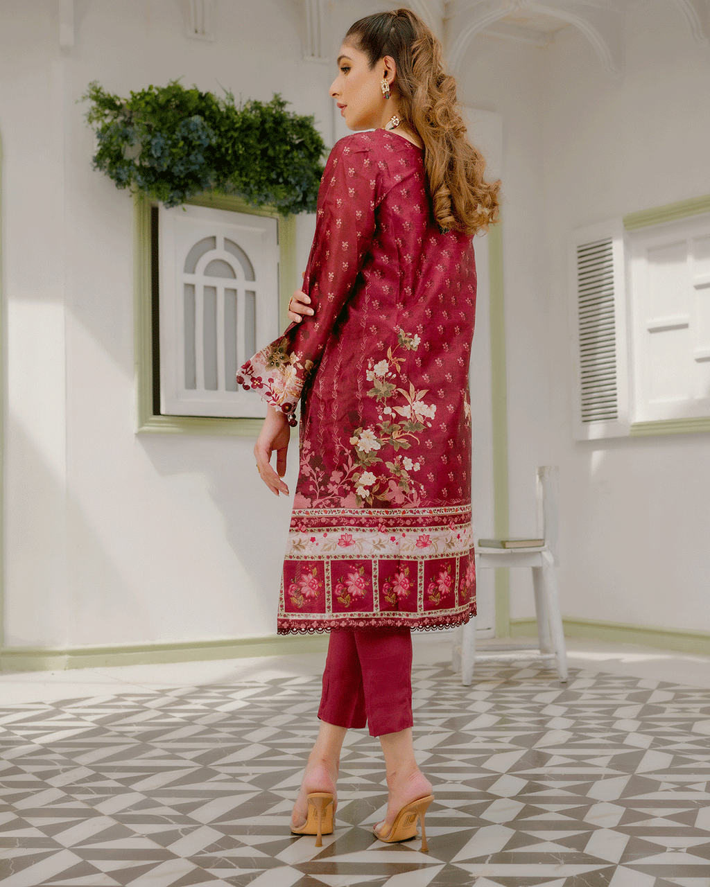 DC-2241 MAROON 2PCS HAND EMBELLISHED  SHIRT WITH TROUSER