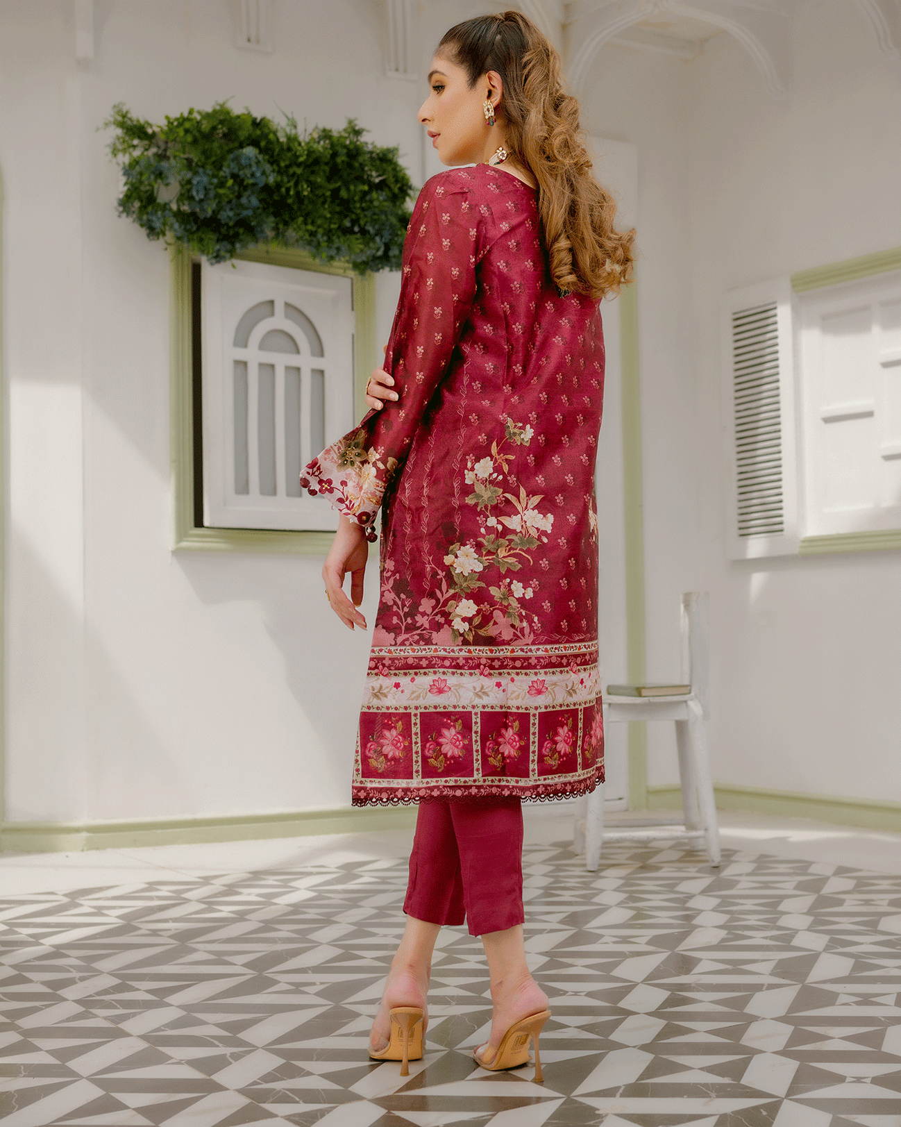 DC-2241 MAROON 2PCS HAND EMBELLISHED  SHIRT WITH TROUSER