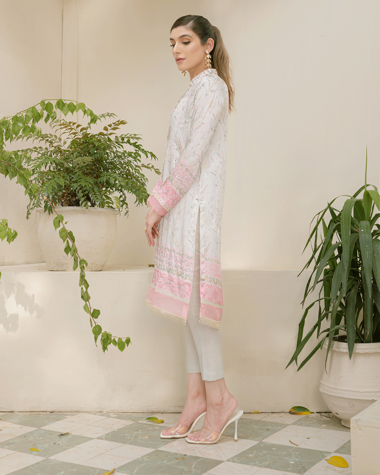 DC-2245 GREY 2PCS HAND EMBELLISHED  SHIRT WITH TROUSER