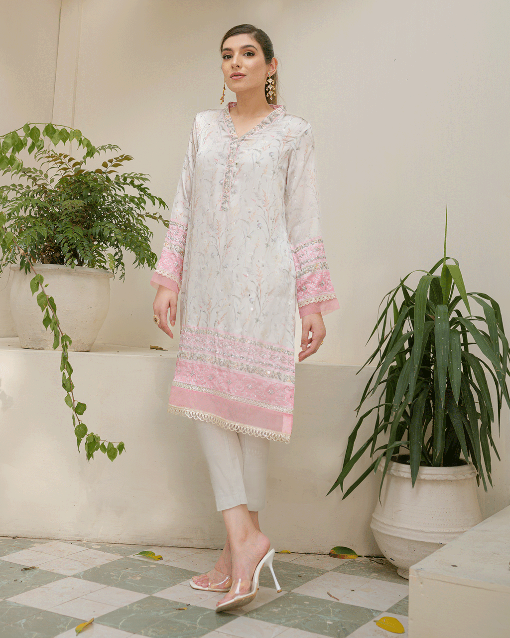 DC-2245 GREY 2PCS HAND EMBELLISHED  SHIRT WITH TROUSER