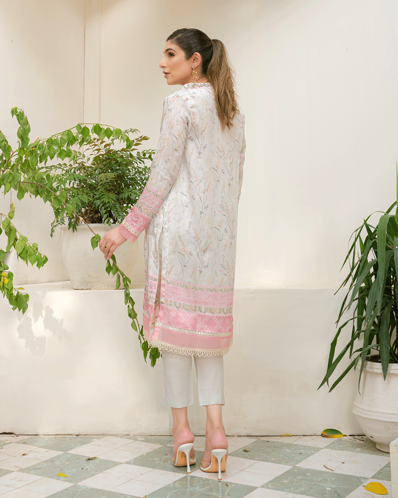DC-2245 GREY 2PCS HAND EMBELLISHED  SHIRT WITH TROUSER