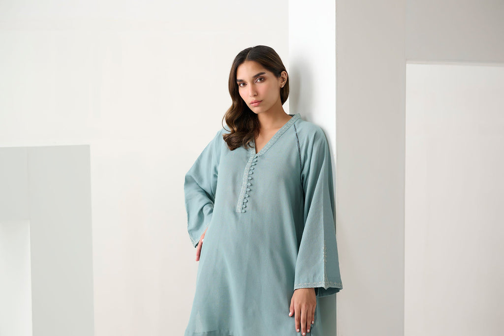 DC-2255 SKY BLUE 2PCS  EMBROIDERED KURTA WITH TROUSER