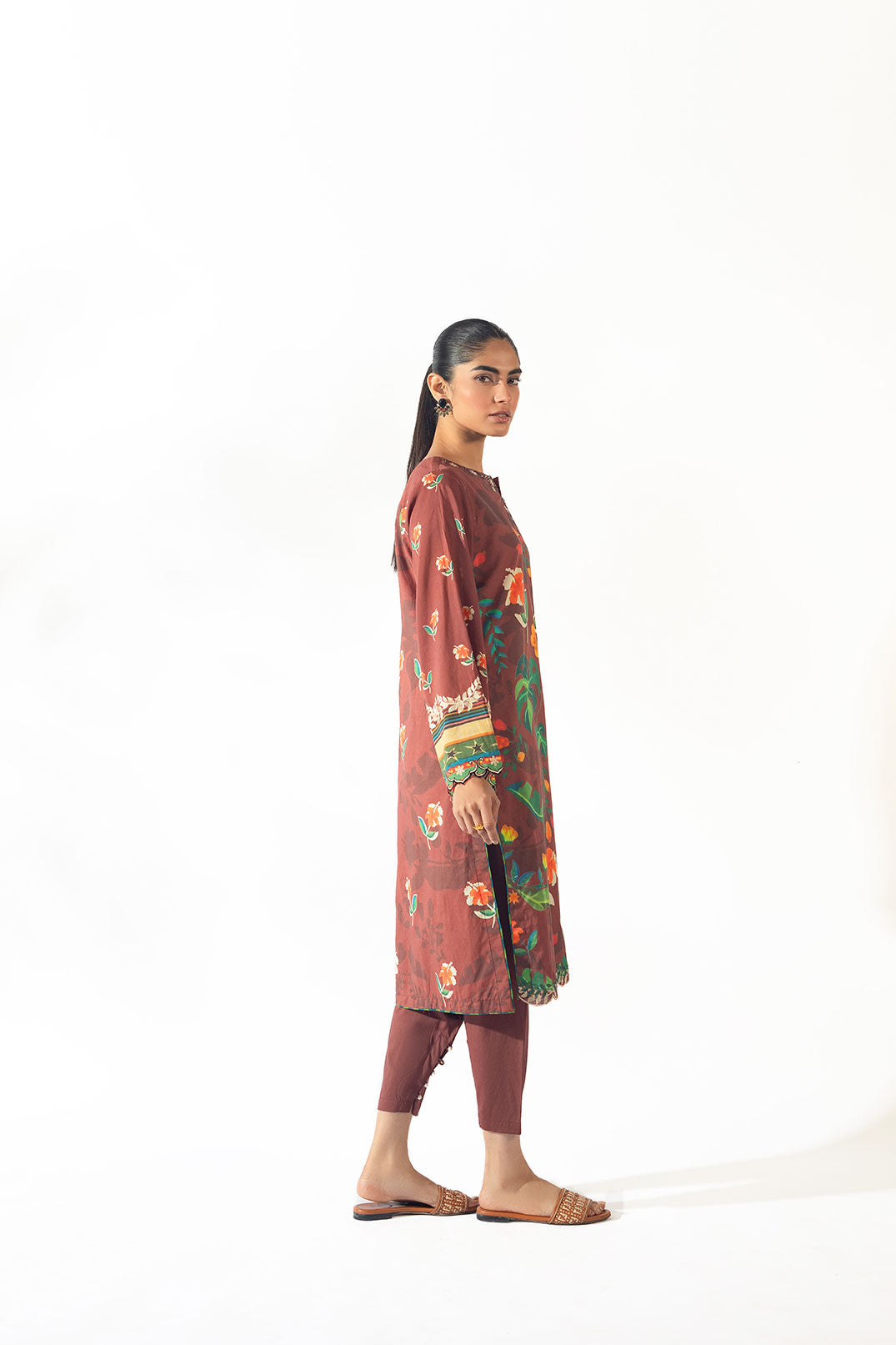SS24DC-2351 BROWN EMBROIDERED KURTA