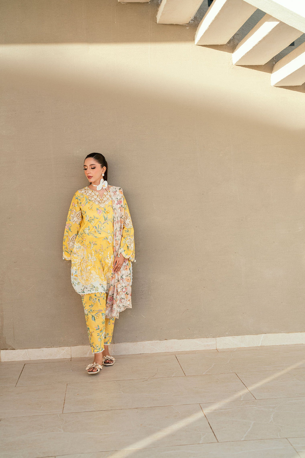SS25DC-2534 YELLOW LAWN 2PCS EMBROIDERED KURTA WITH TROUSER