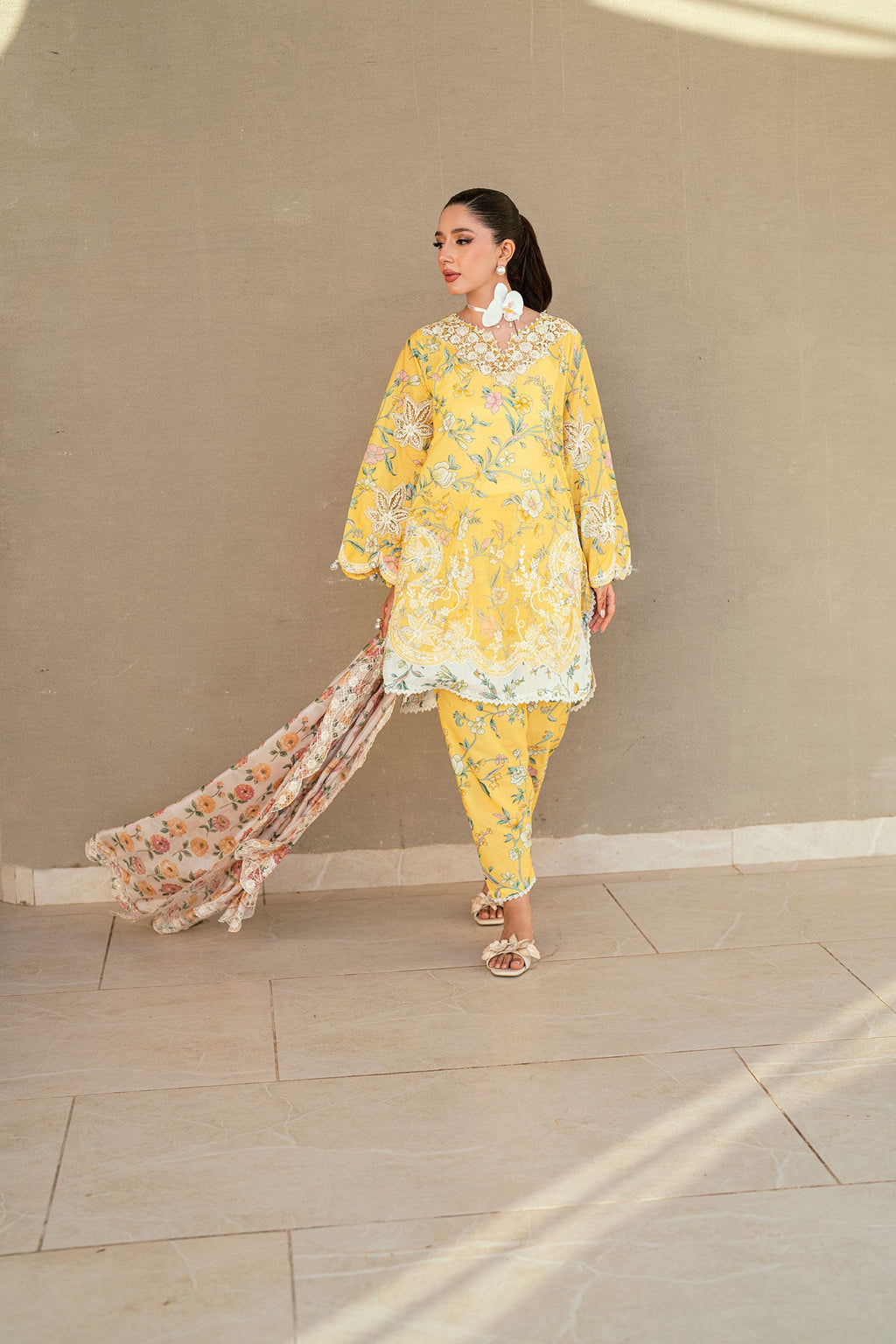 SS25DC-2534 YELLOW LAWN 2PCS EMBROIDERED KURTA WITH TROUSER