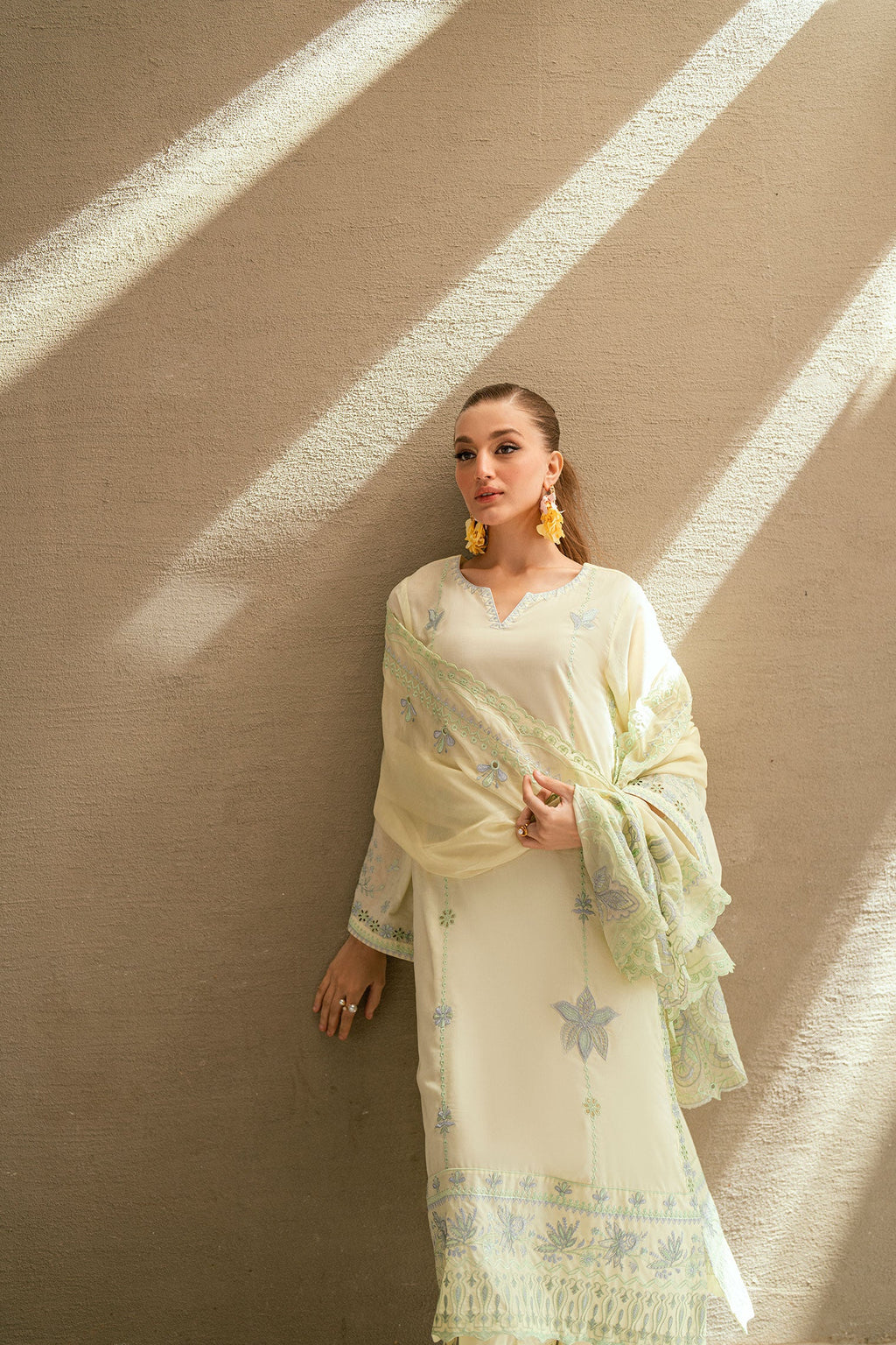 SS25DC-2541 LEMON YELLOW LAWN 2PCS EMBROIDERED KURTA WITH TROUSER