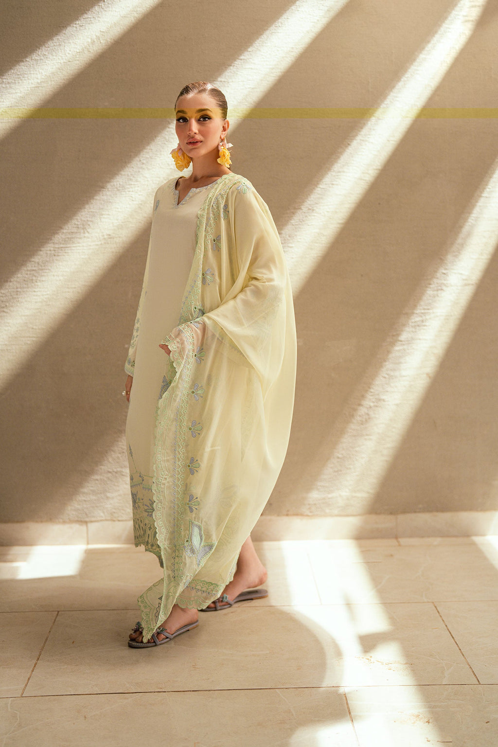 SS25DC-2541 LEMON YELLOW LAWN 2PCS EMBROIDERED KURTA WITH TROUSER