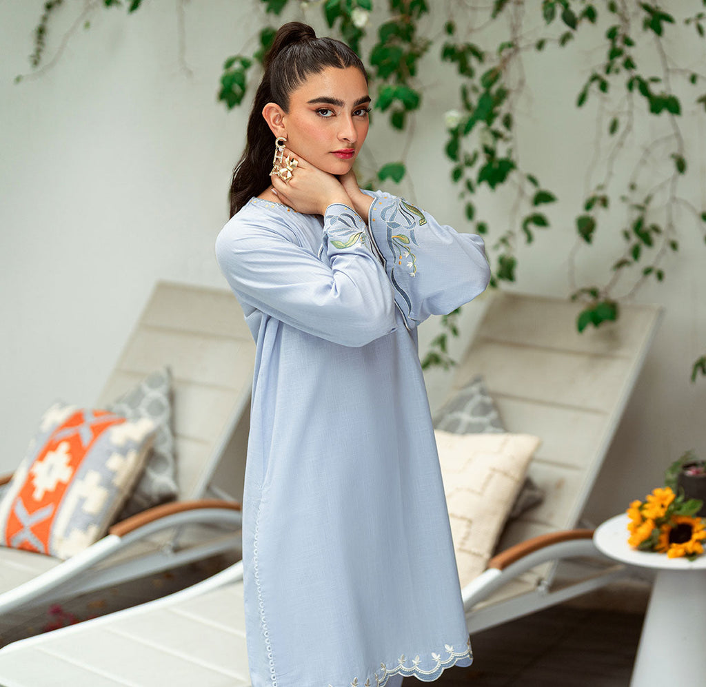 SS25DC-2567 SKY BLUE 2PCS  EMBROIDERED KURTA WITH TROUSER