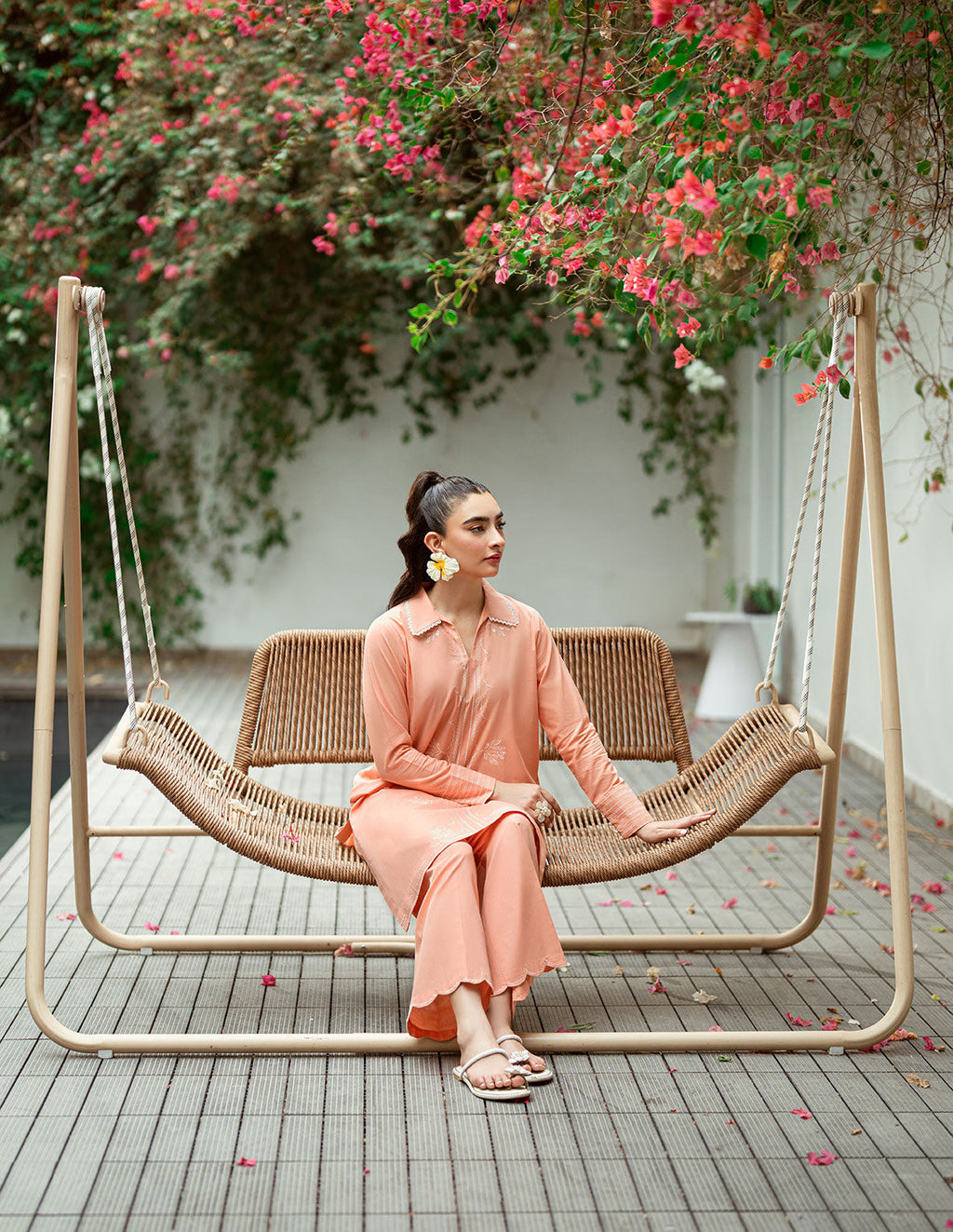 SS25DC-2573 PEACH 2PCS  EMBROIDERED KURTA WITH TROUSER