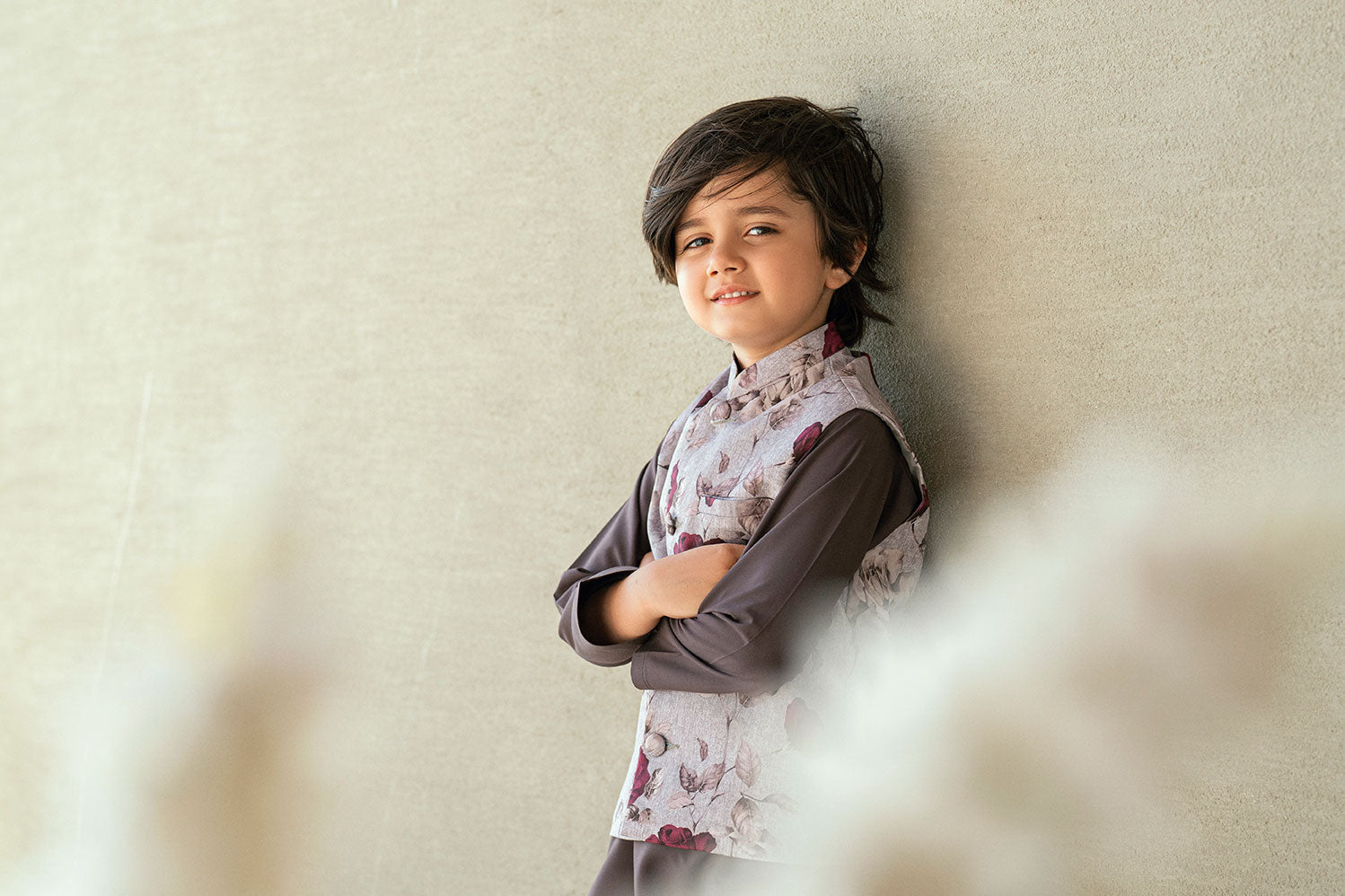 SS25DK-0191 - DARK GREY - KURTA ,PAJAMA & WAIST COAT - 3PCS