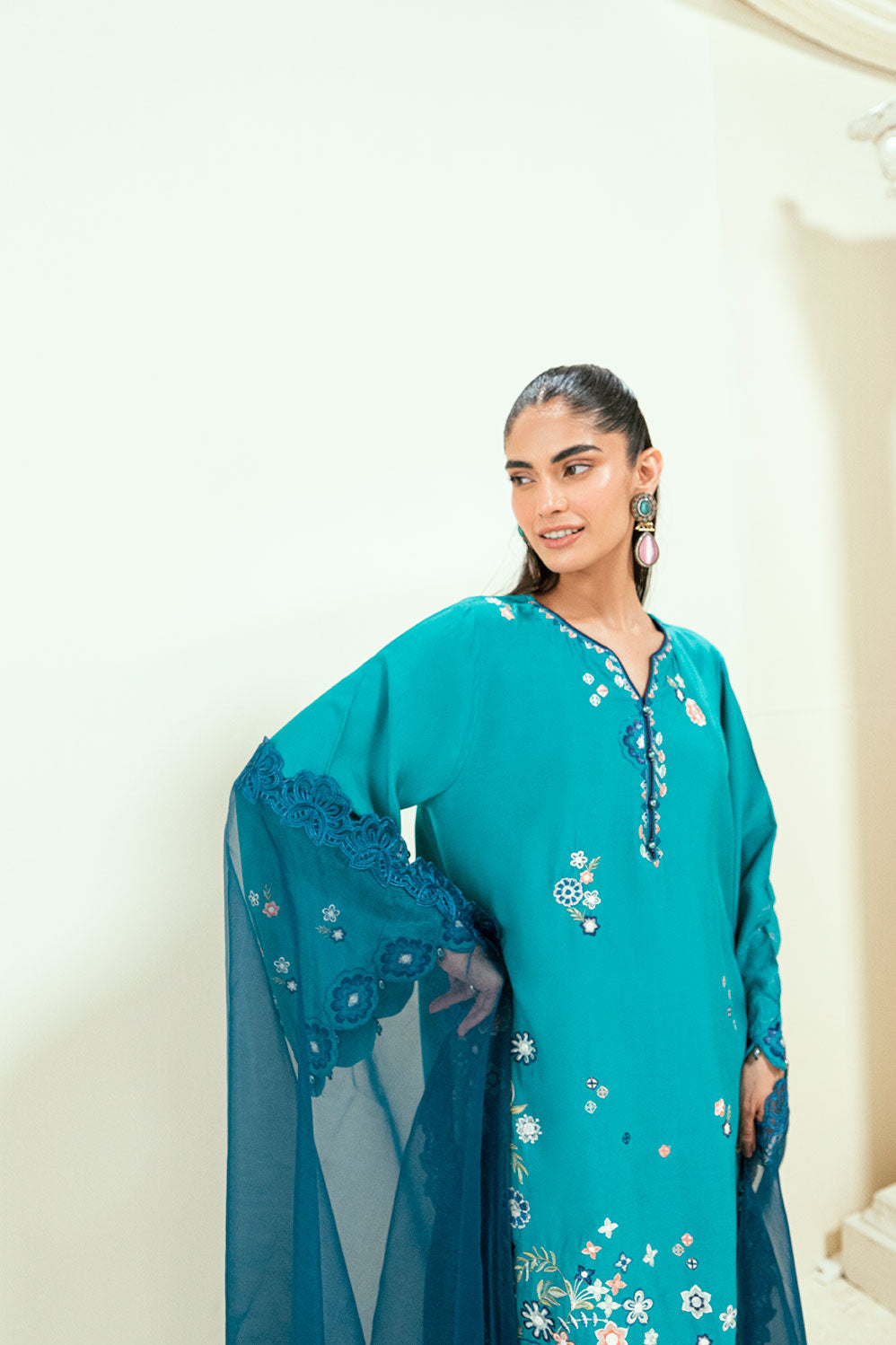 SS25DD-2699  TURQUOISE BLUE DUPATTA